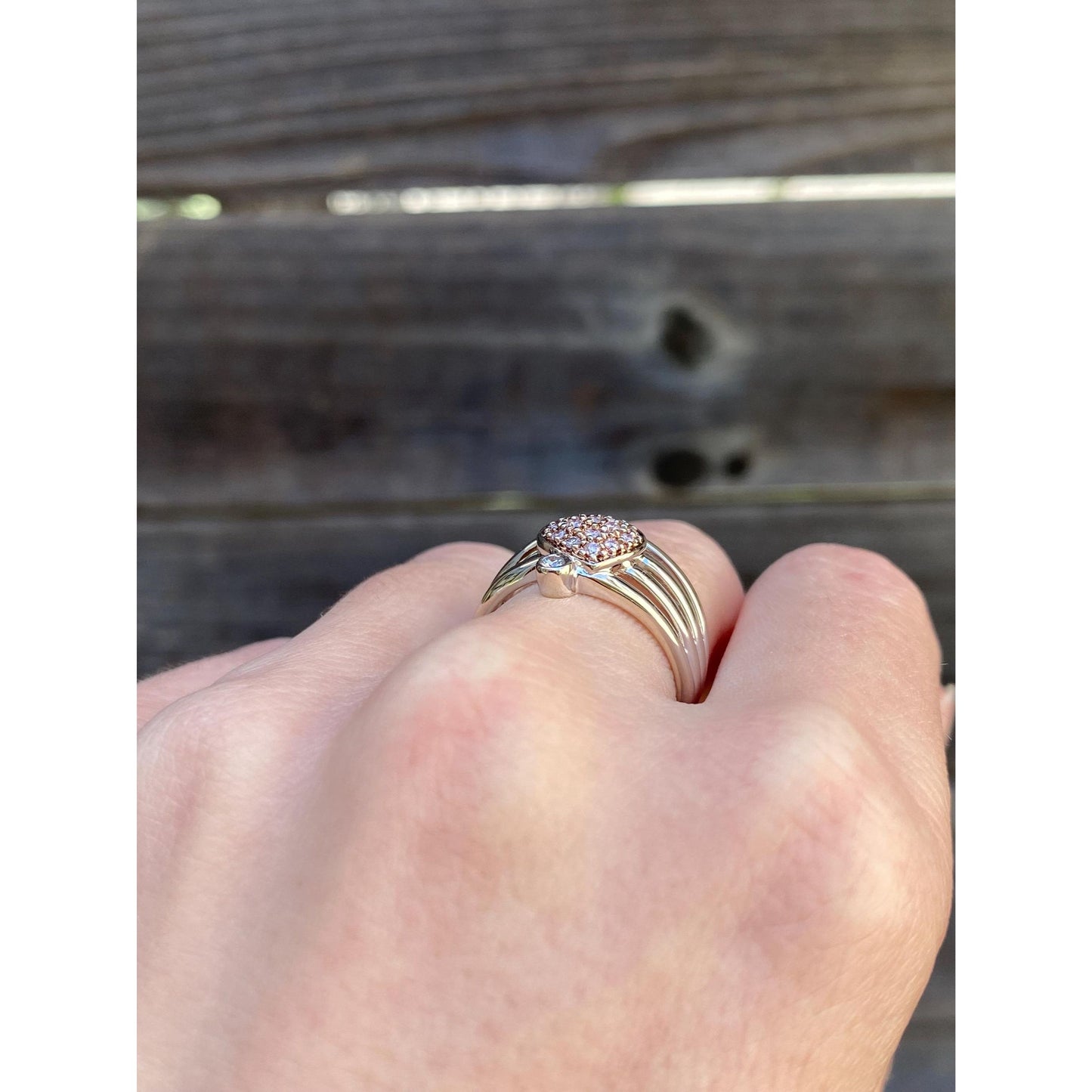 Vintage Solid 14k Rosey & White Gold Diamond Heart Ring - Size 7