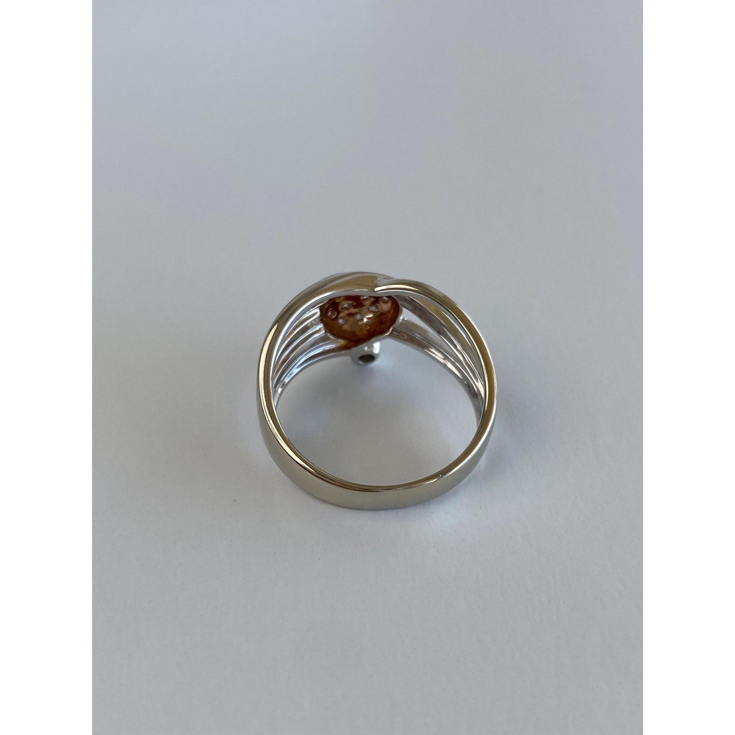 Vintage Solid 14k Rosey & White Gold Diamond Heart Ring - Size 7