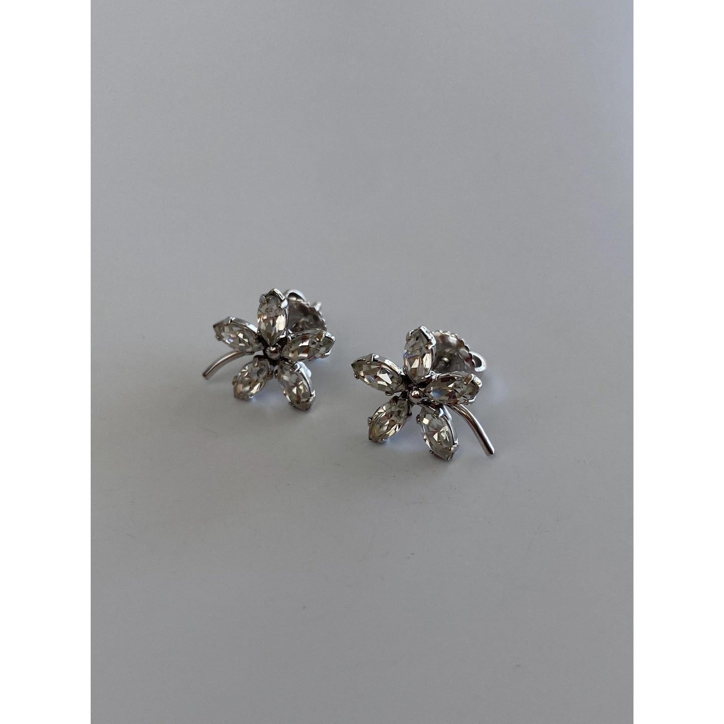 Solid 14k White Gold Cubic Zirconia Flower Stud Earrings