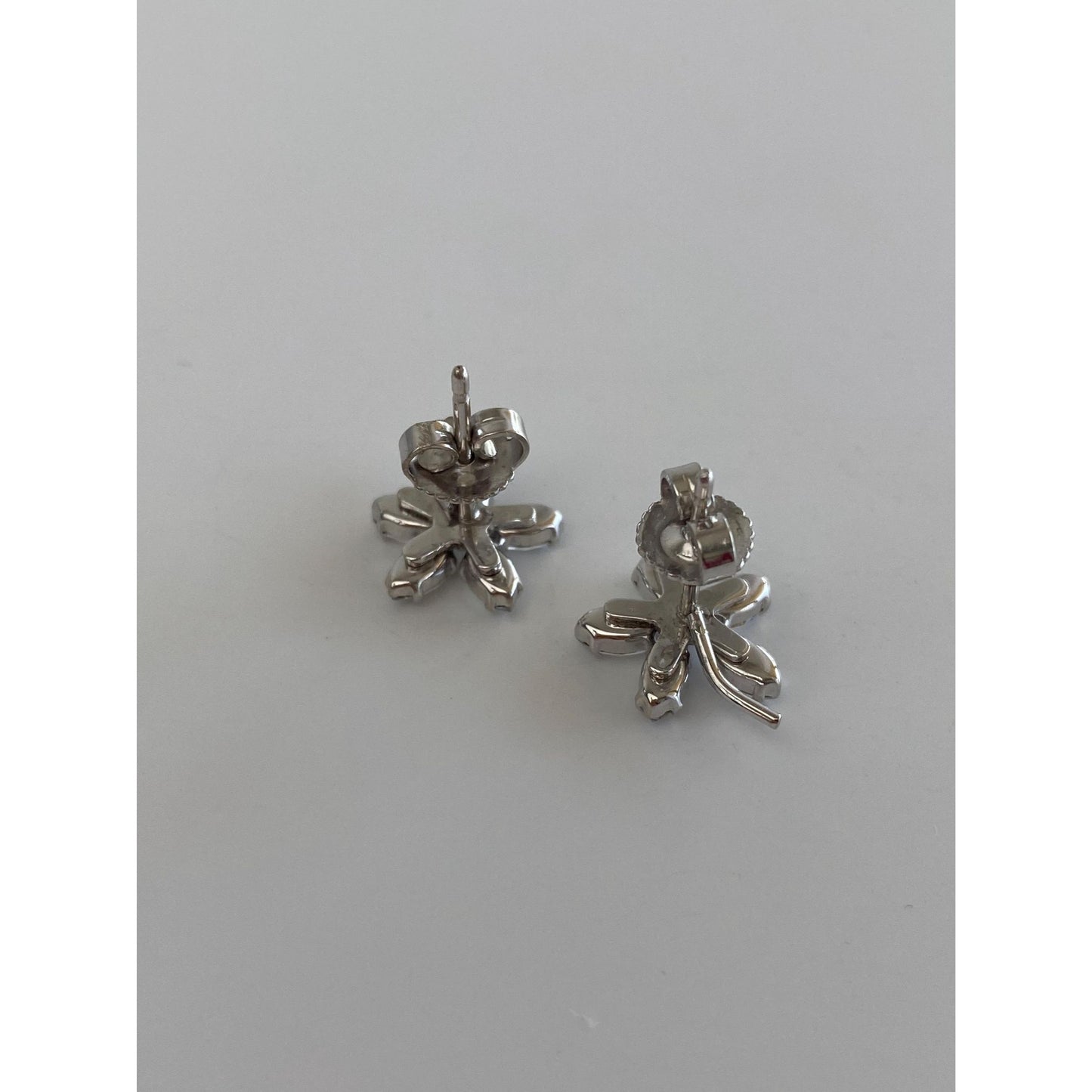 Solid 14k White Gold Cubic Zirconia Flower Stud Earrings