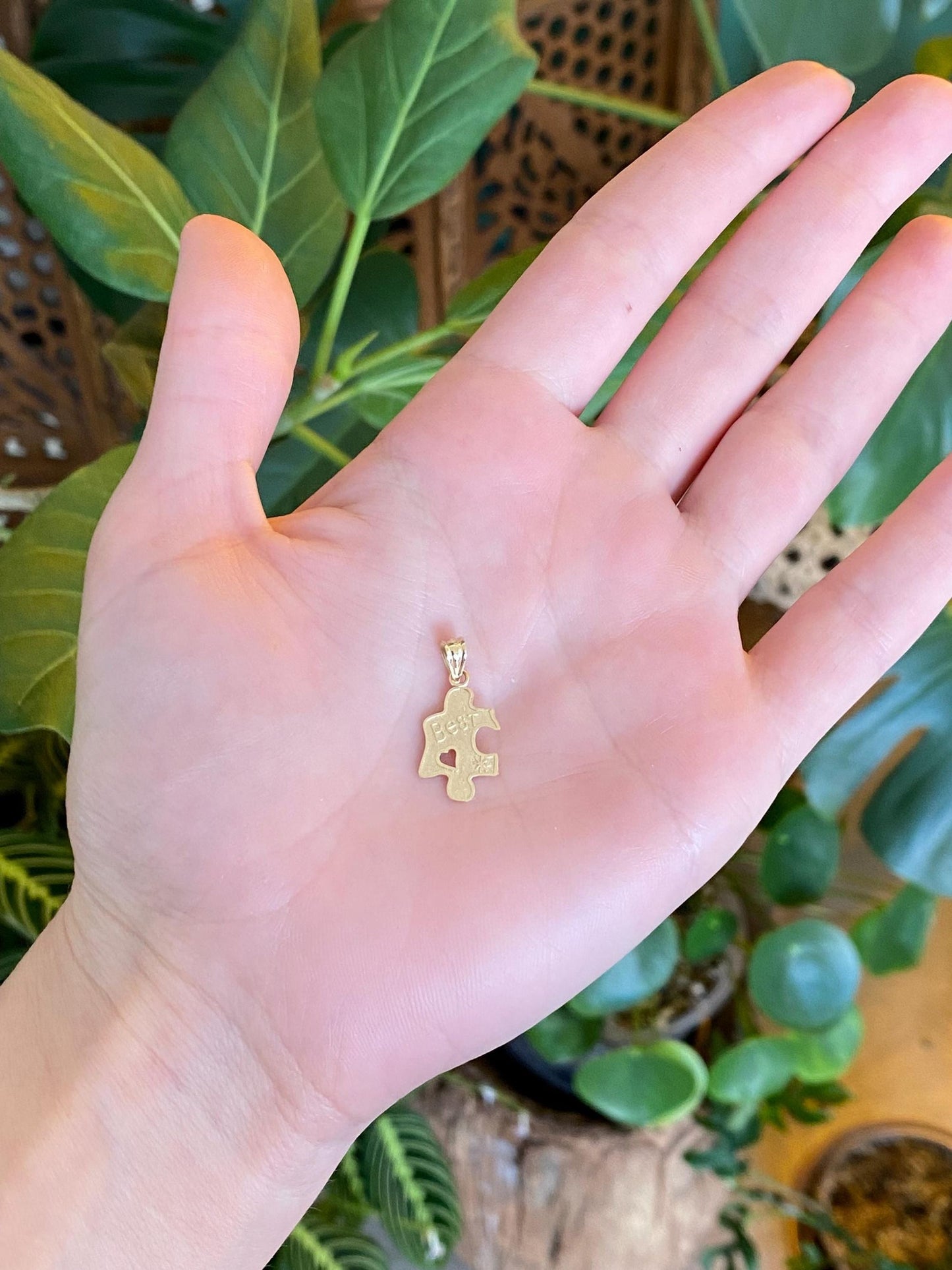 Vintage Solid 14k Yellow Gold 'Best' Puzzle Piece Charm