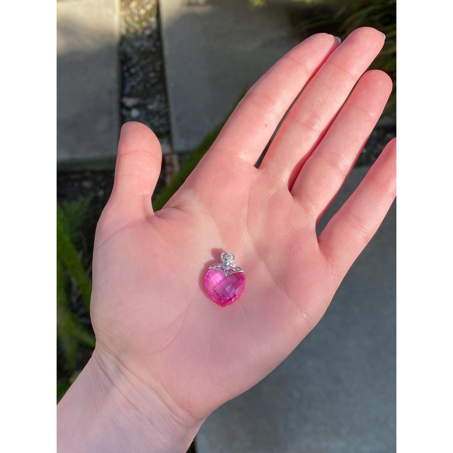 Solid 10k White Gold Pink Sapphire Diamond Heart Charm