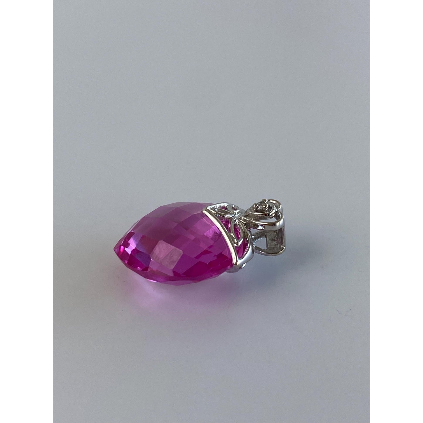 Solid 10k White Gold Pink Sapphire Diamond Heart Charm