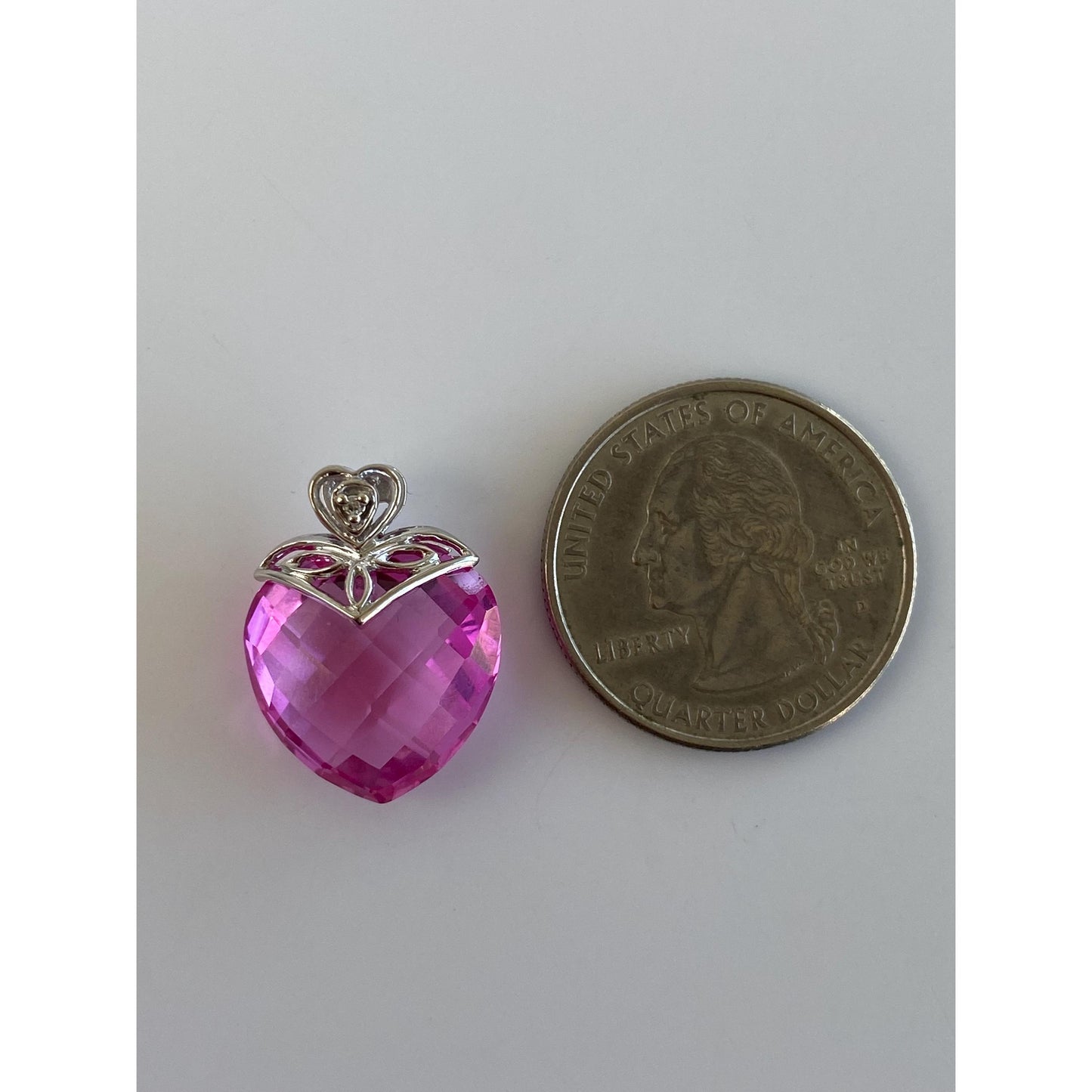 Solid 10k White Gold Pink Sapphire Diamond Heart Charm