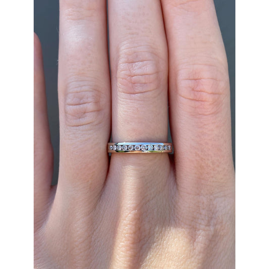 Vintage Solid 14k White Gold Diamond Eternity Ring Band - Size 6.75