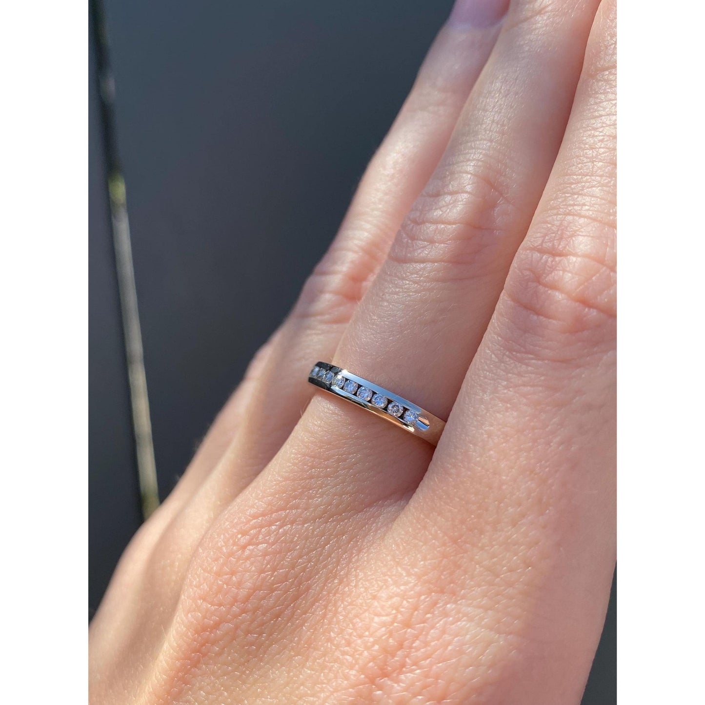 Vintage Solid 14k White Gold Diamond Eternity Ring Band - Size 6.75