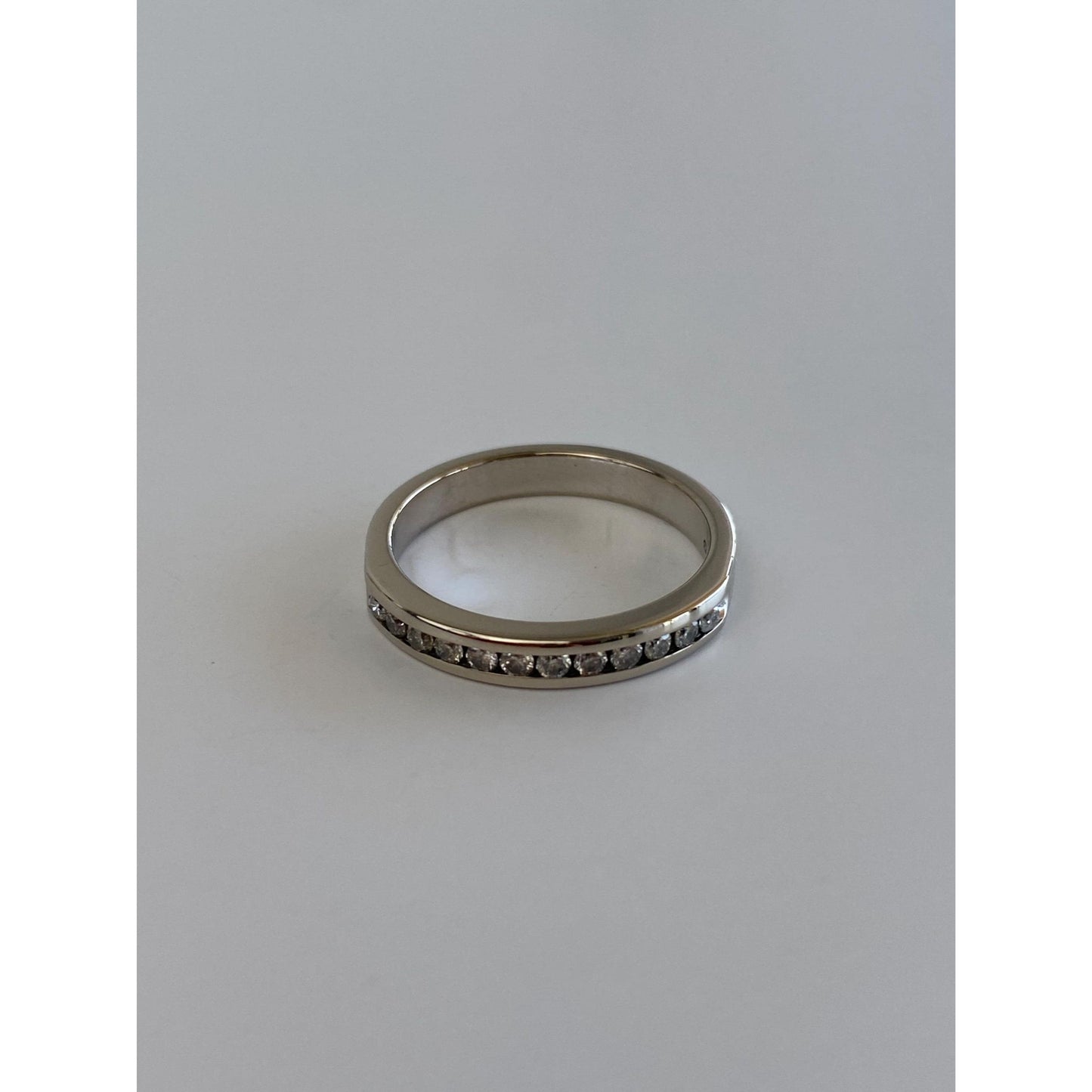 Vintage Solid 14k White Gold Diamond Eternity Ring Band - Size 6.75