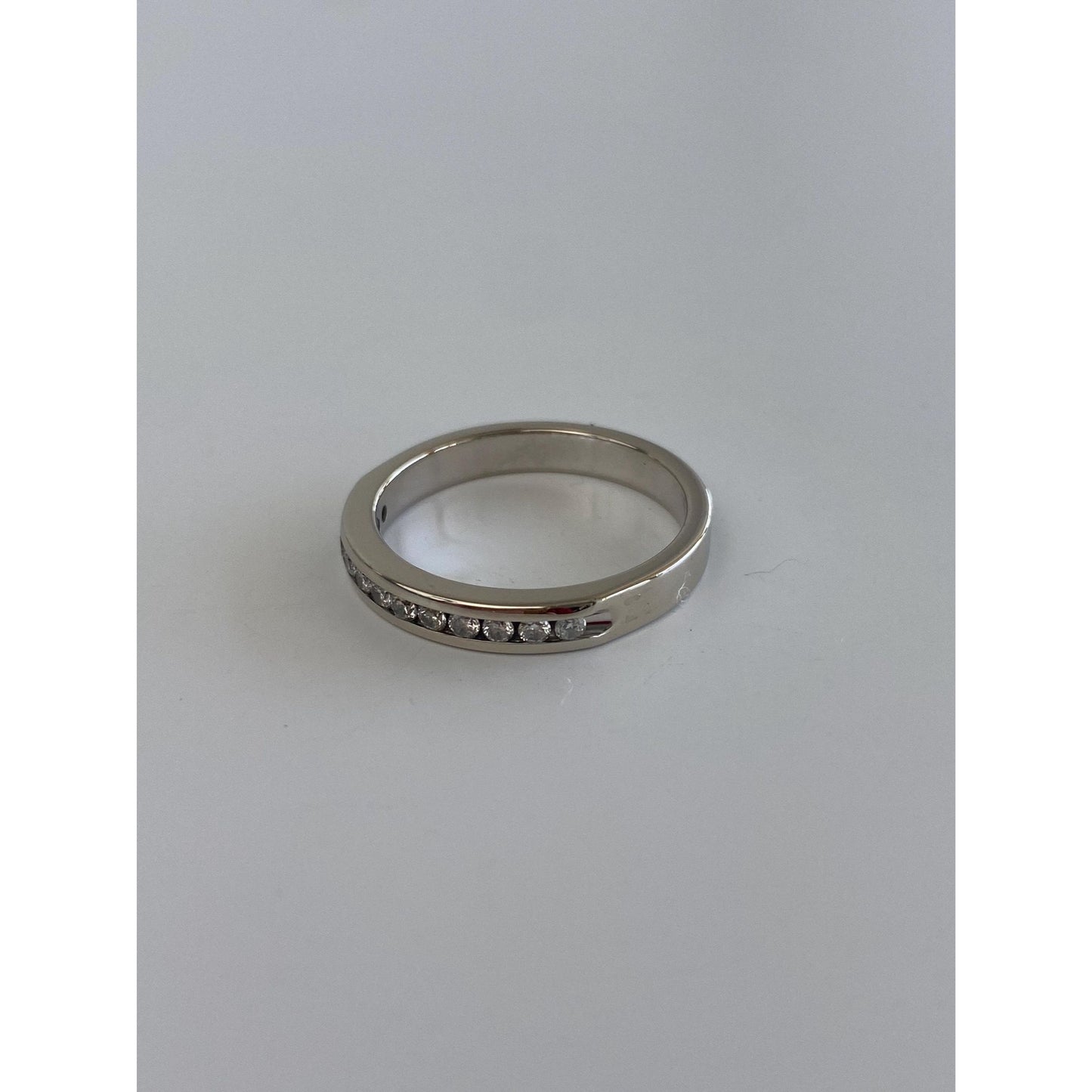 Vintage Solid 14k White Gold Diamond Eternity Ring Band - Size 6.75