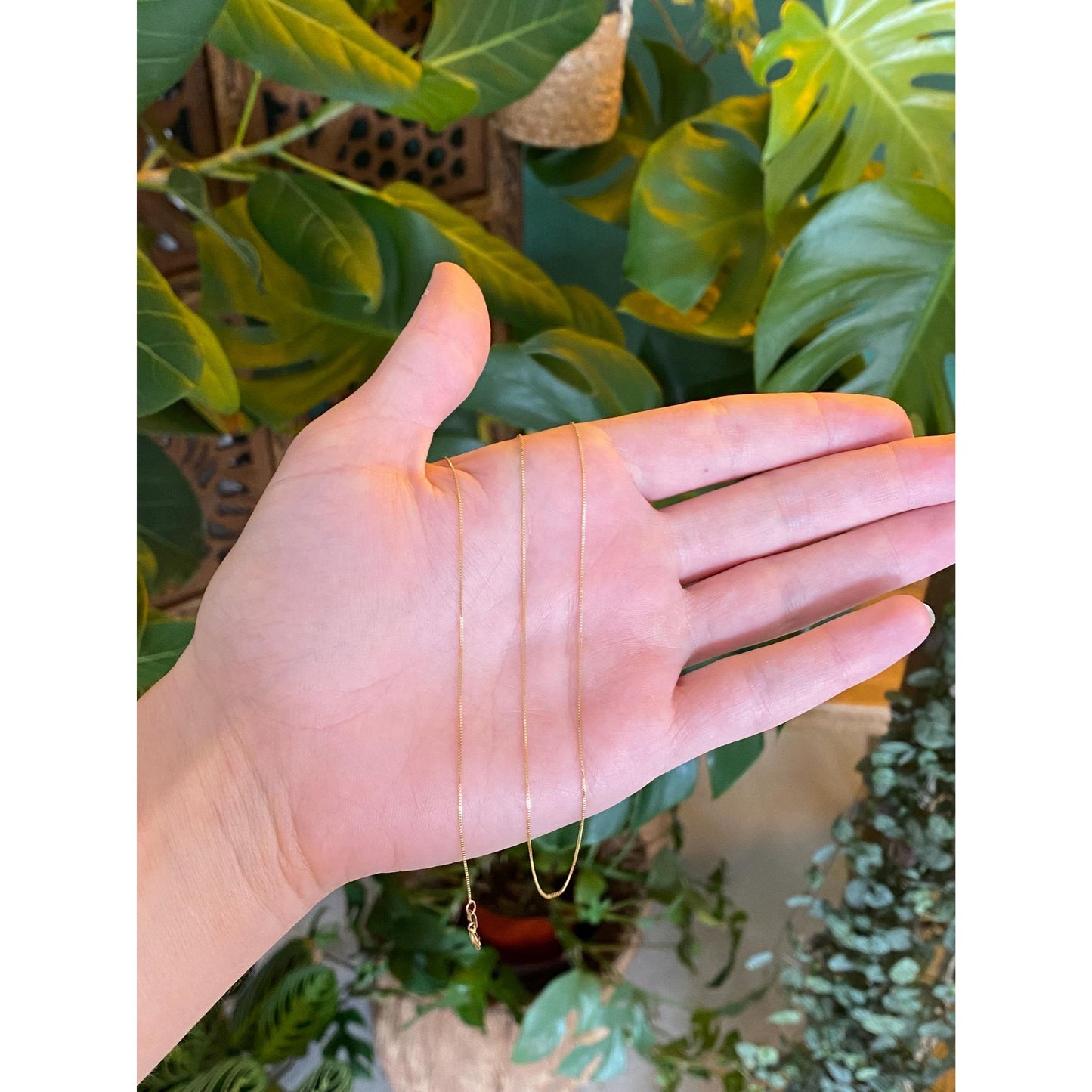 Vintage Solid 14k Yellow Gold Dainty Box Chain Necklace - 18.5 inches