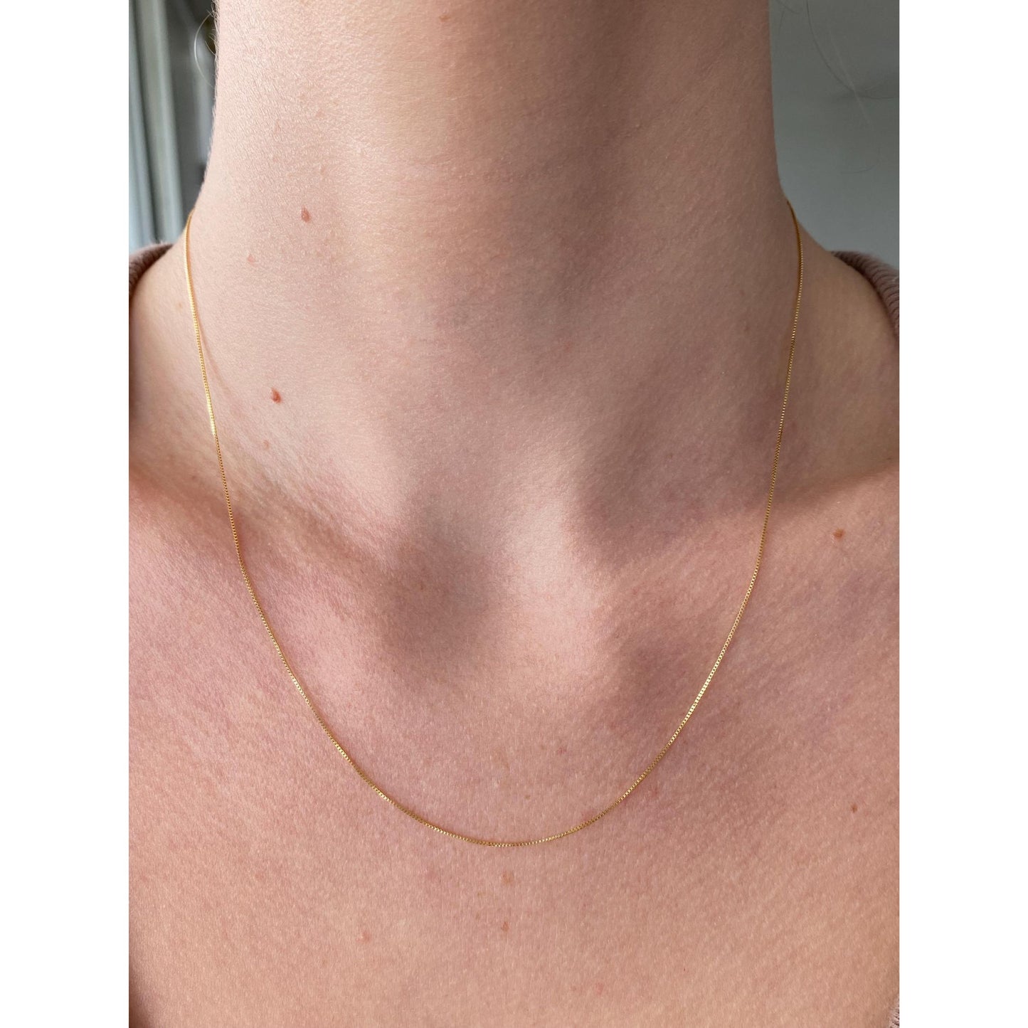 Vintage Solid 14k Yellow Gold Dainty Box Chain Necklace - 18.5 inches