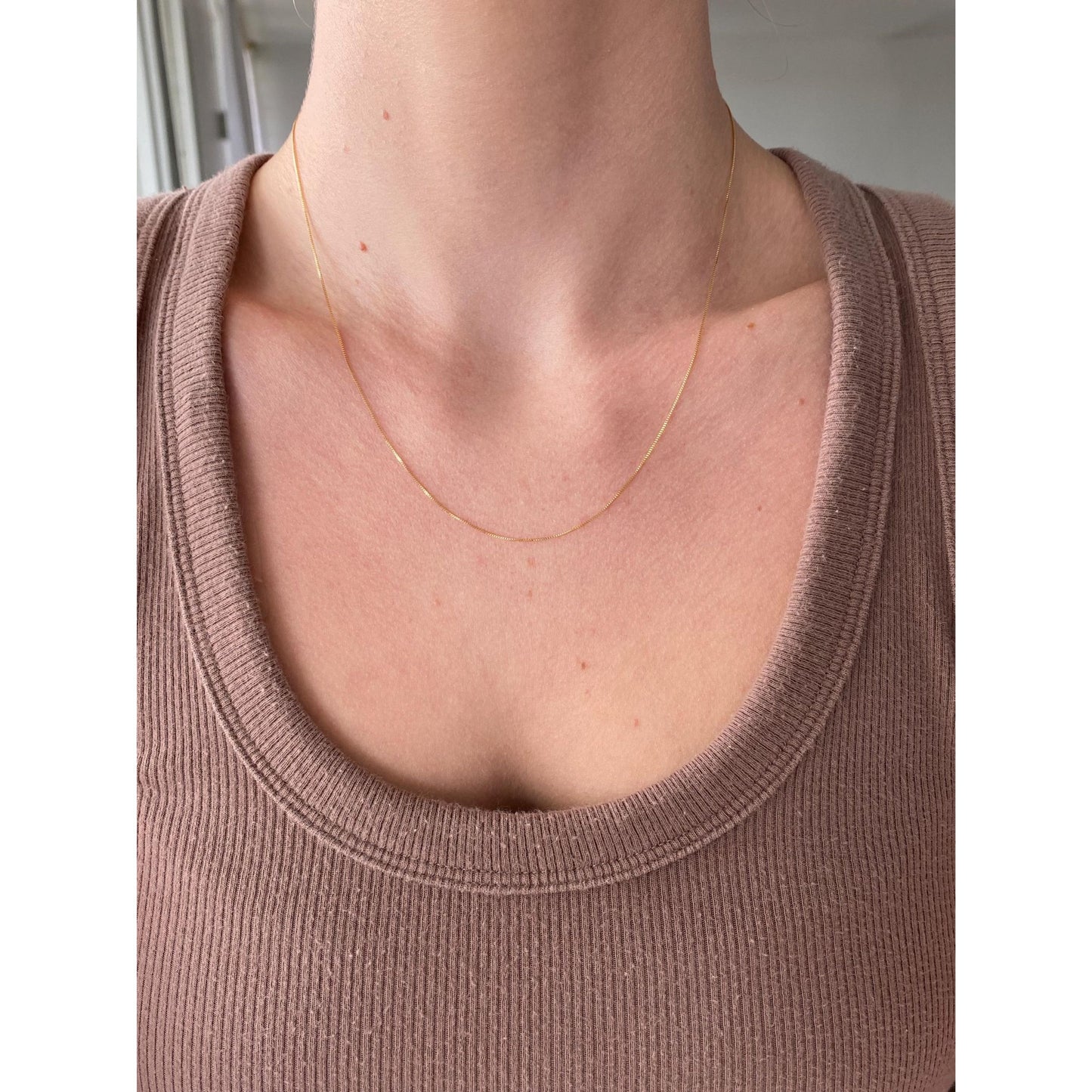 Vintage Solid 14k Yellow Gold Dainty Box Chain Necklace - 18.5 inches