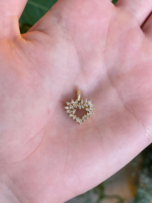 Vintage Solid 14k Yellow Gold Diamond Heart Charm