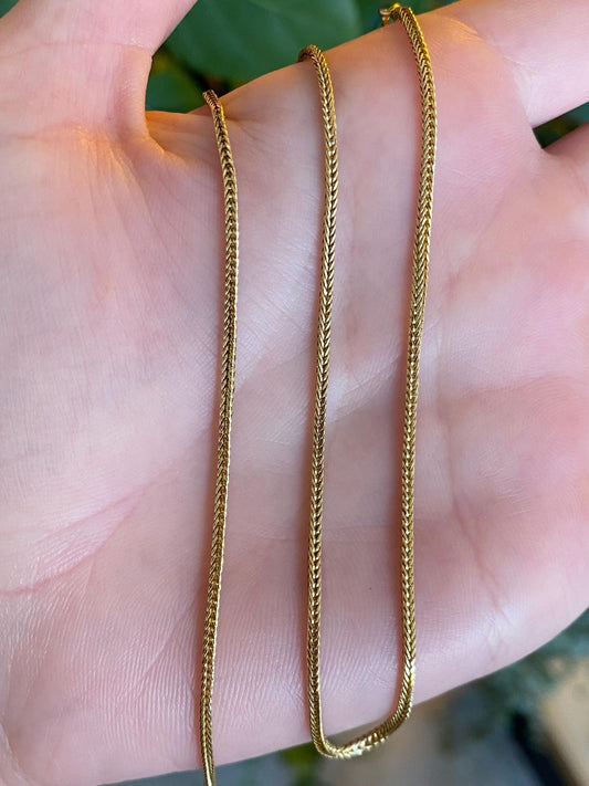 Vintage Solid 18k Yellow Gold Square Wheat Chain Necklace - 15 inches