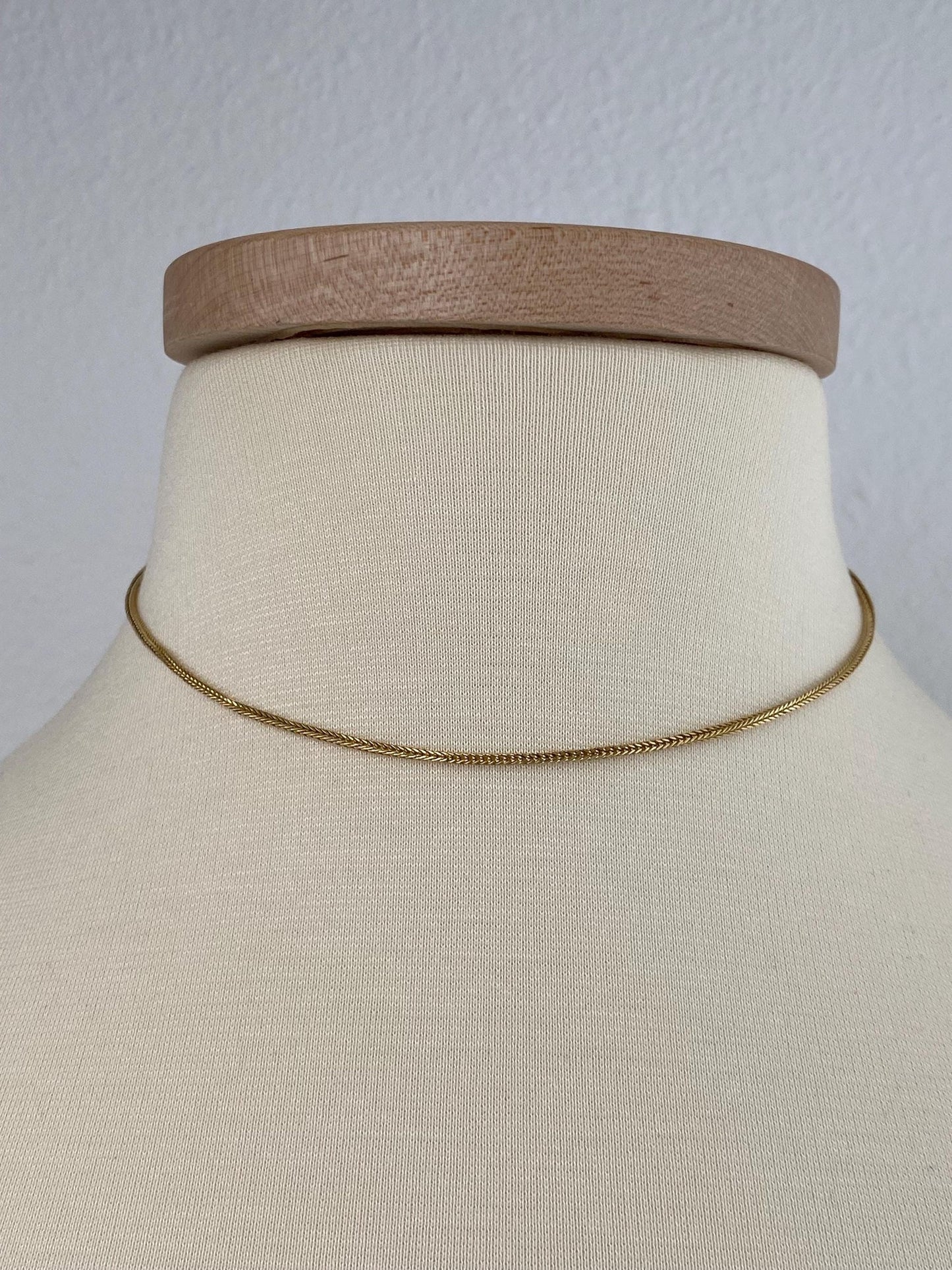 Vintage Solid 18k Yellow Gold Square Wheat Chain Necklace - 15 inches