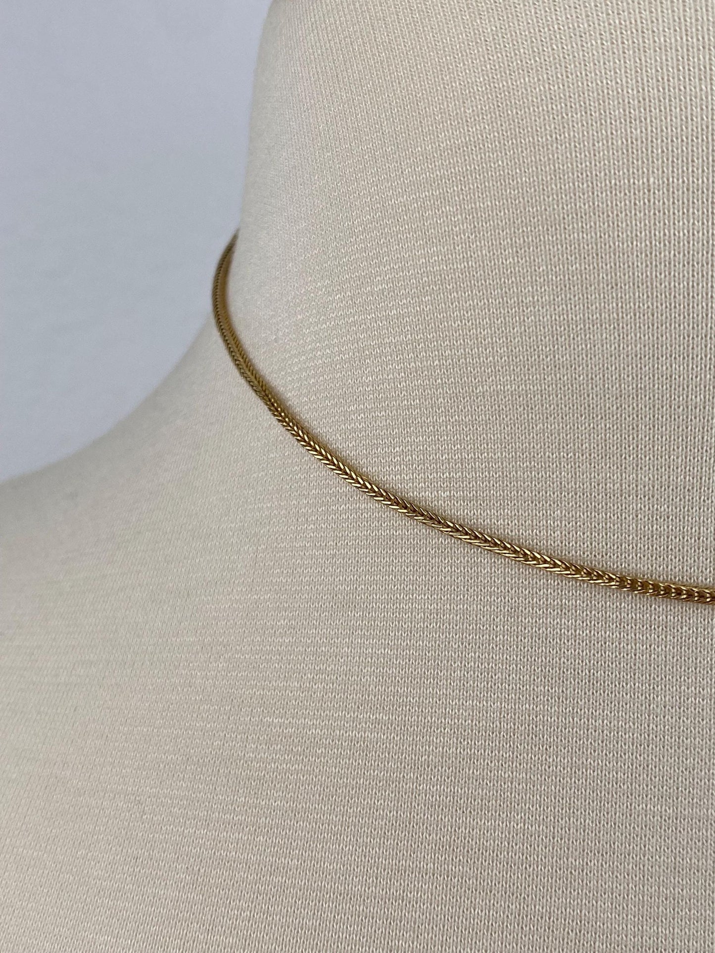 Vintage Solid 18k Yellow Gold Square Wheat Chain Necklace - 15 inches