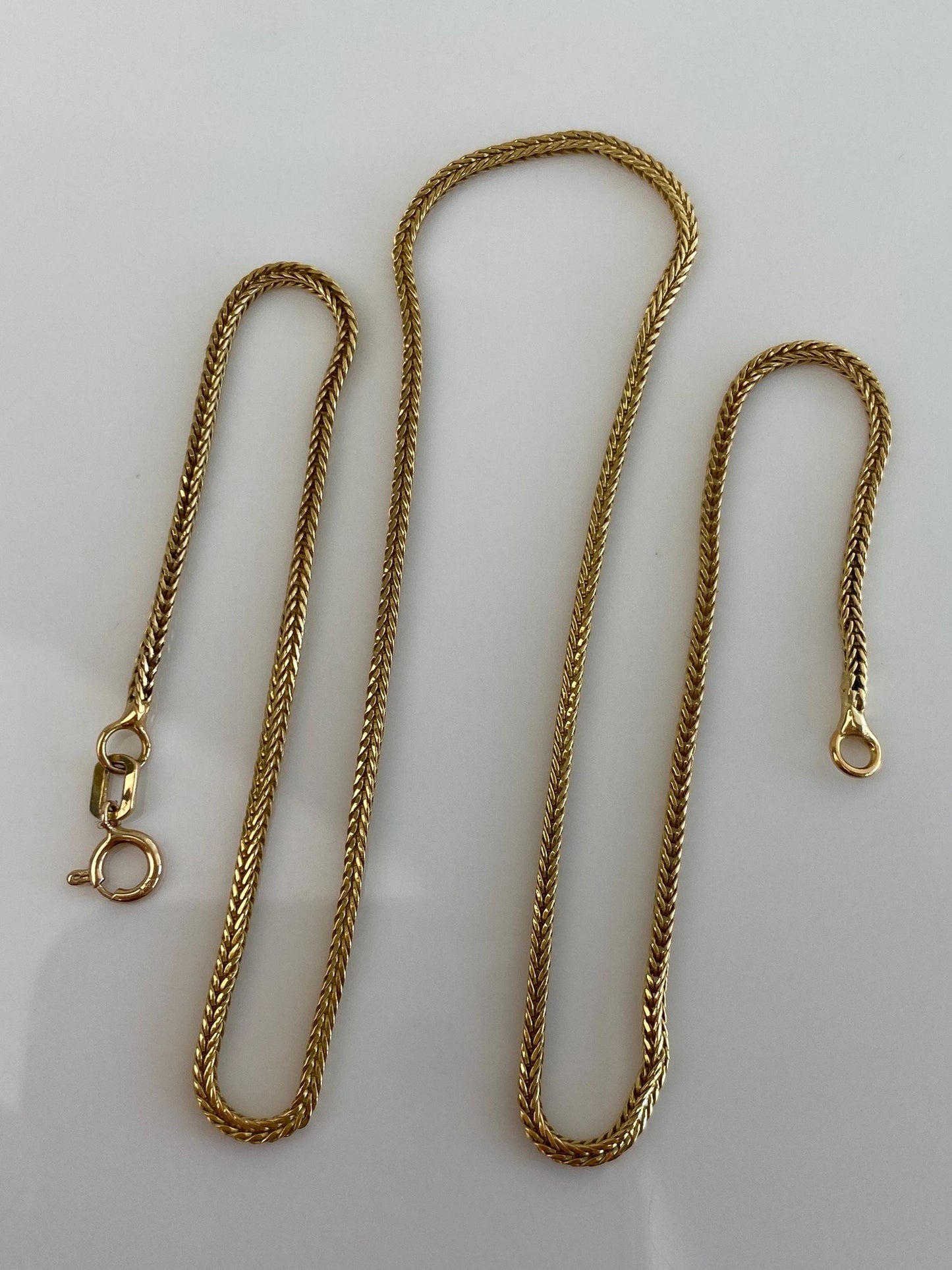 Vintage Solid 18k Yellow Gold Square Wheat Chain Necklace - 15 inches