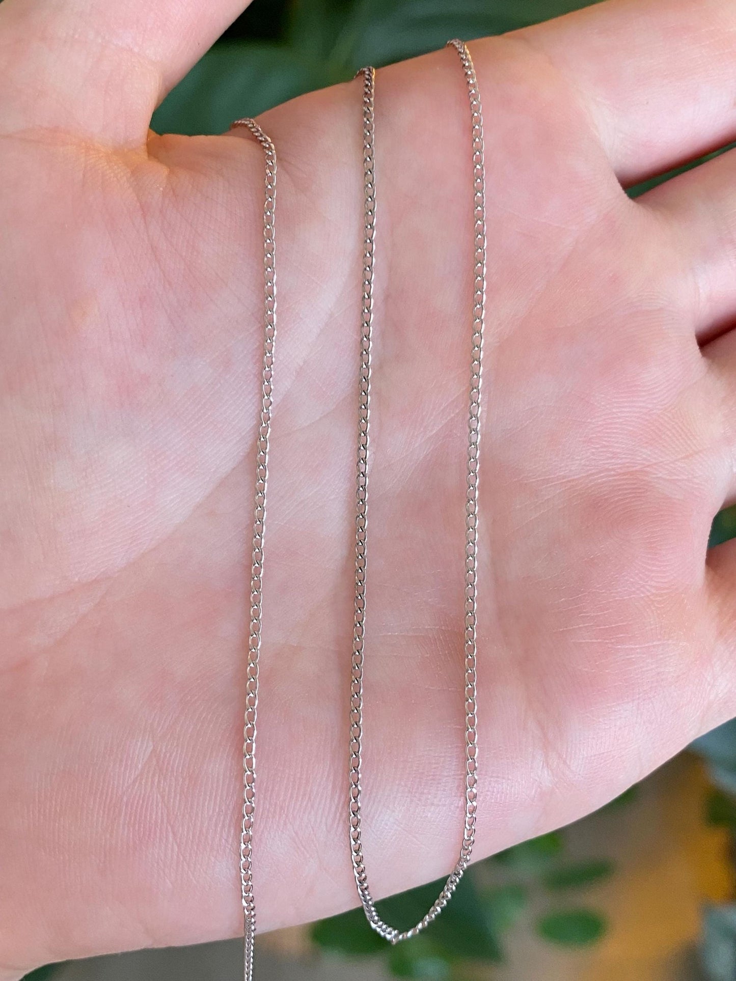 Vintage Solid 14k White Gold Elongated Curb Chain Necklace - 16 inches