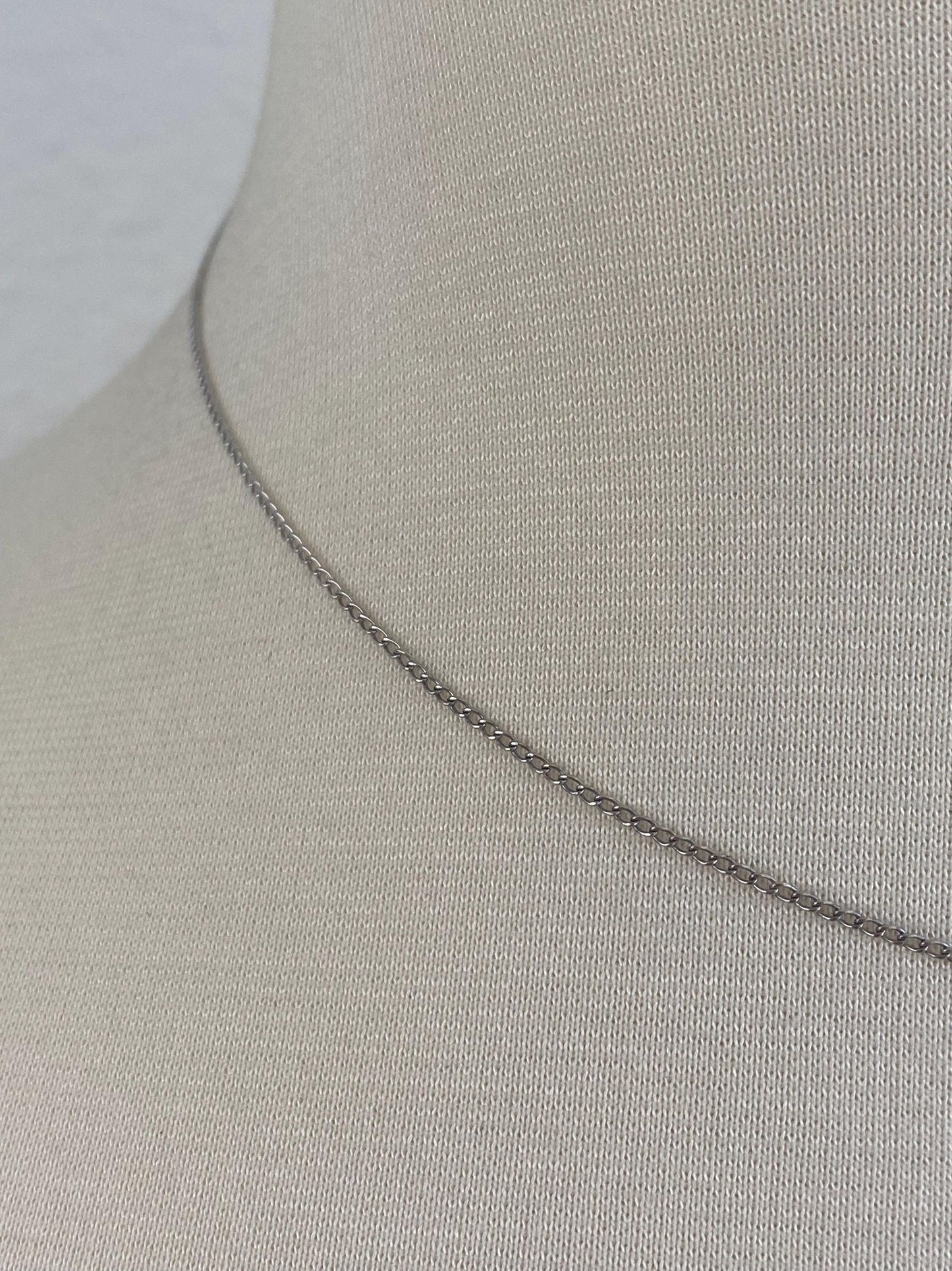Vintage Solid 14k White Gold Elongated Curb Chain Necklace - 16 inches