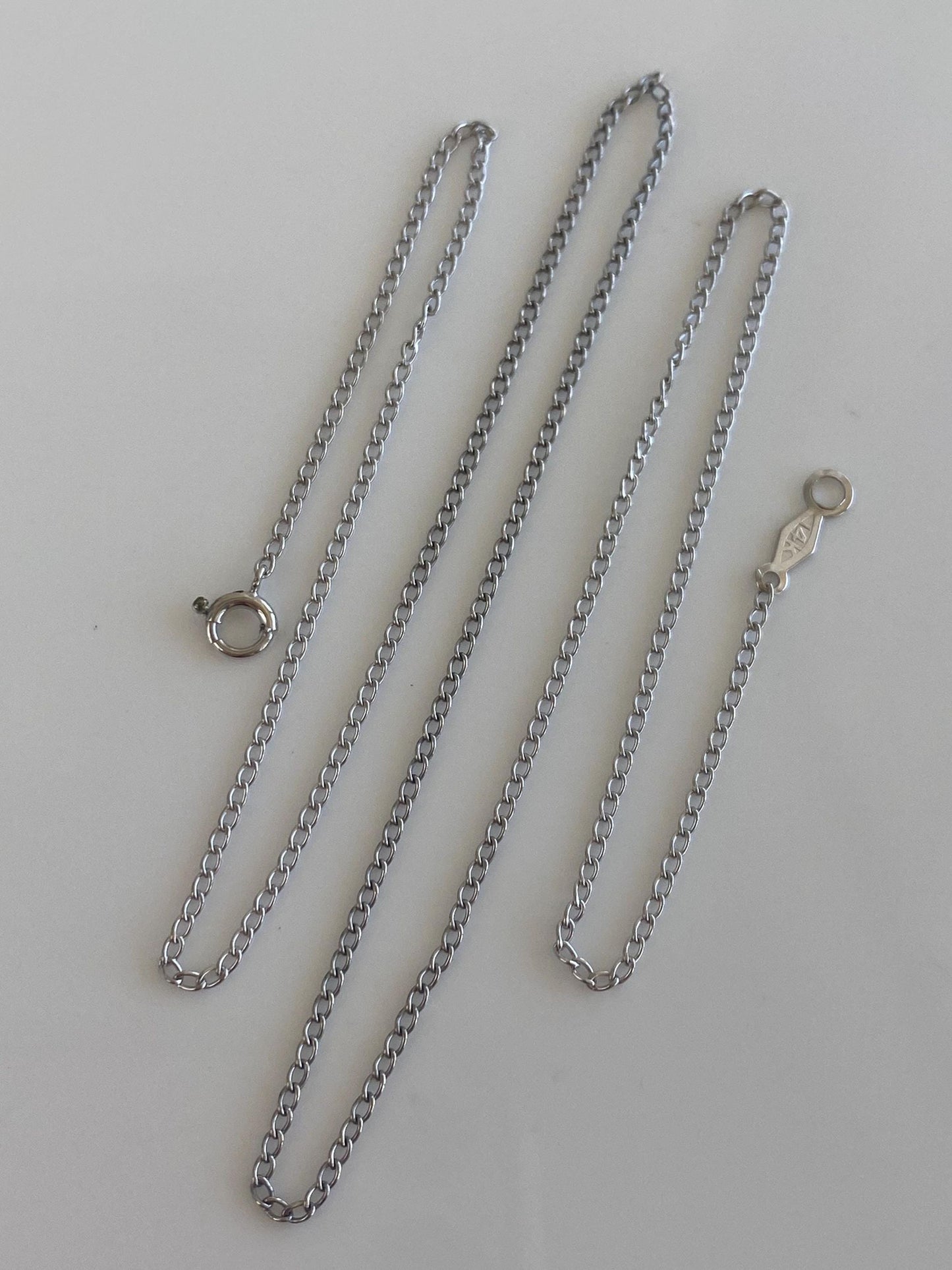 Vintage Solid 14k White Gold Elongated Curb Chain Necklace - 16 inches