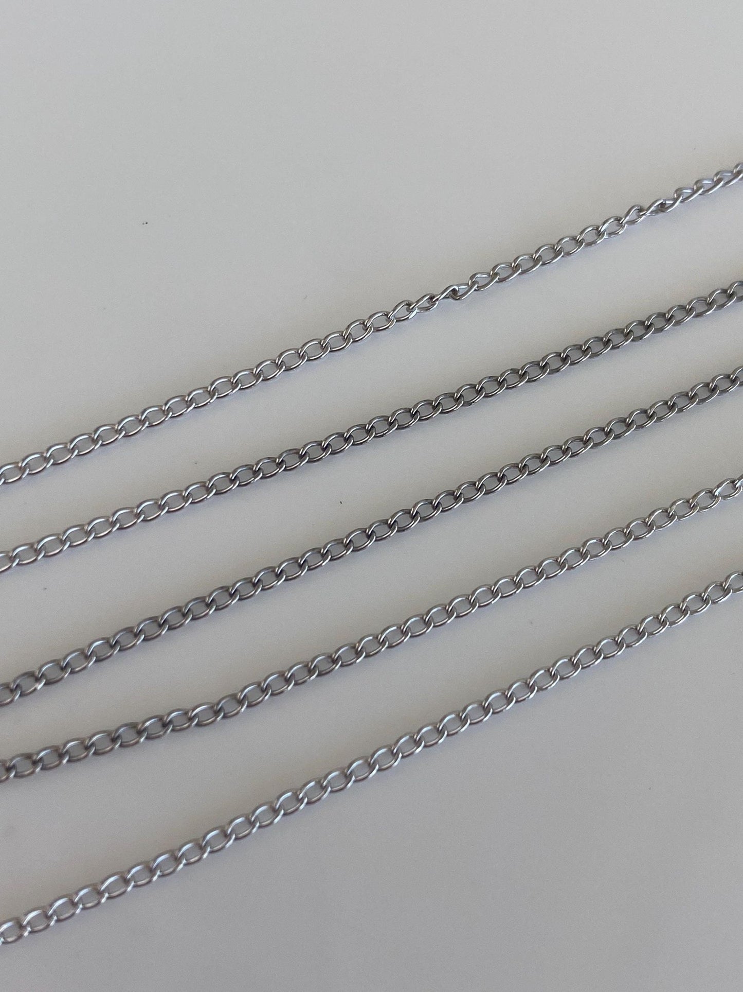 Vintage Solid 14k White Gold Elongated Curb Chain Necklace - 16 inches