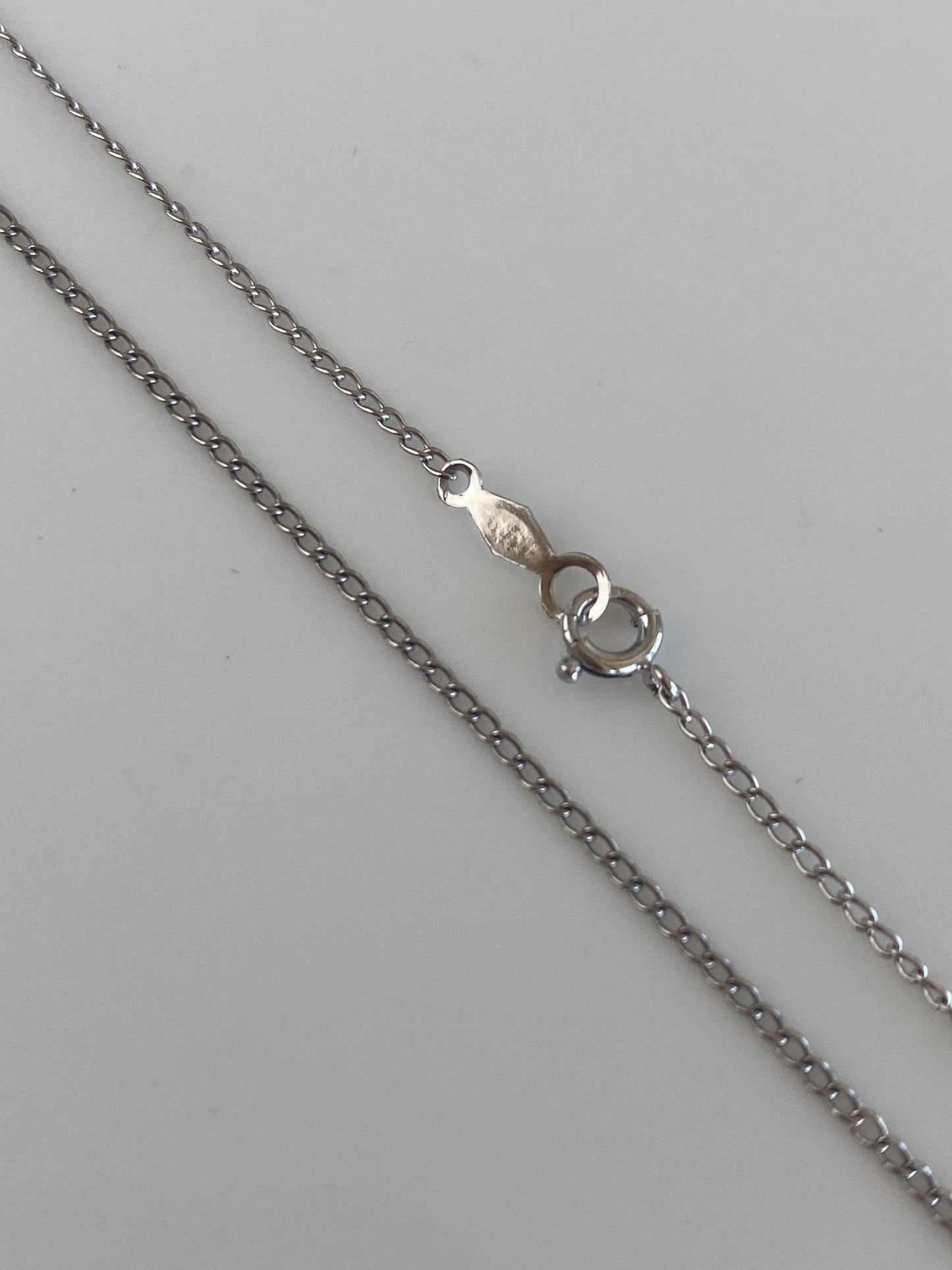 Vintage Solid 14k White Gold Elongated Curb Chain Necklace - 16 inches
