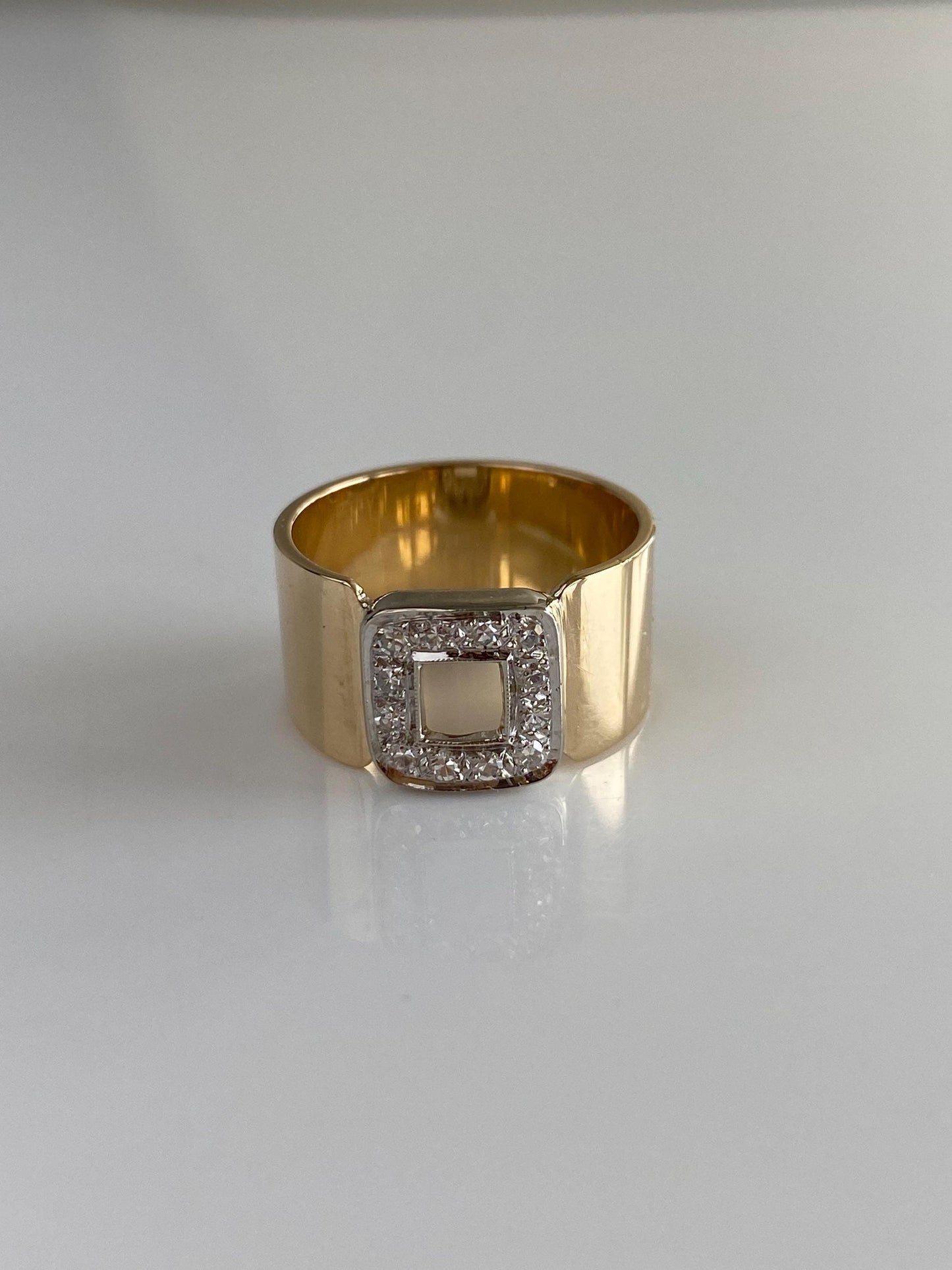 Vintage Solid 14k White & Yellow Gold Diamond Ring Band - Size 6.25