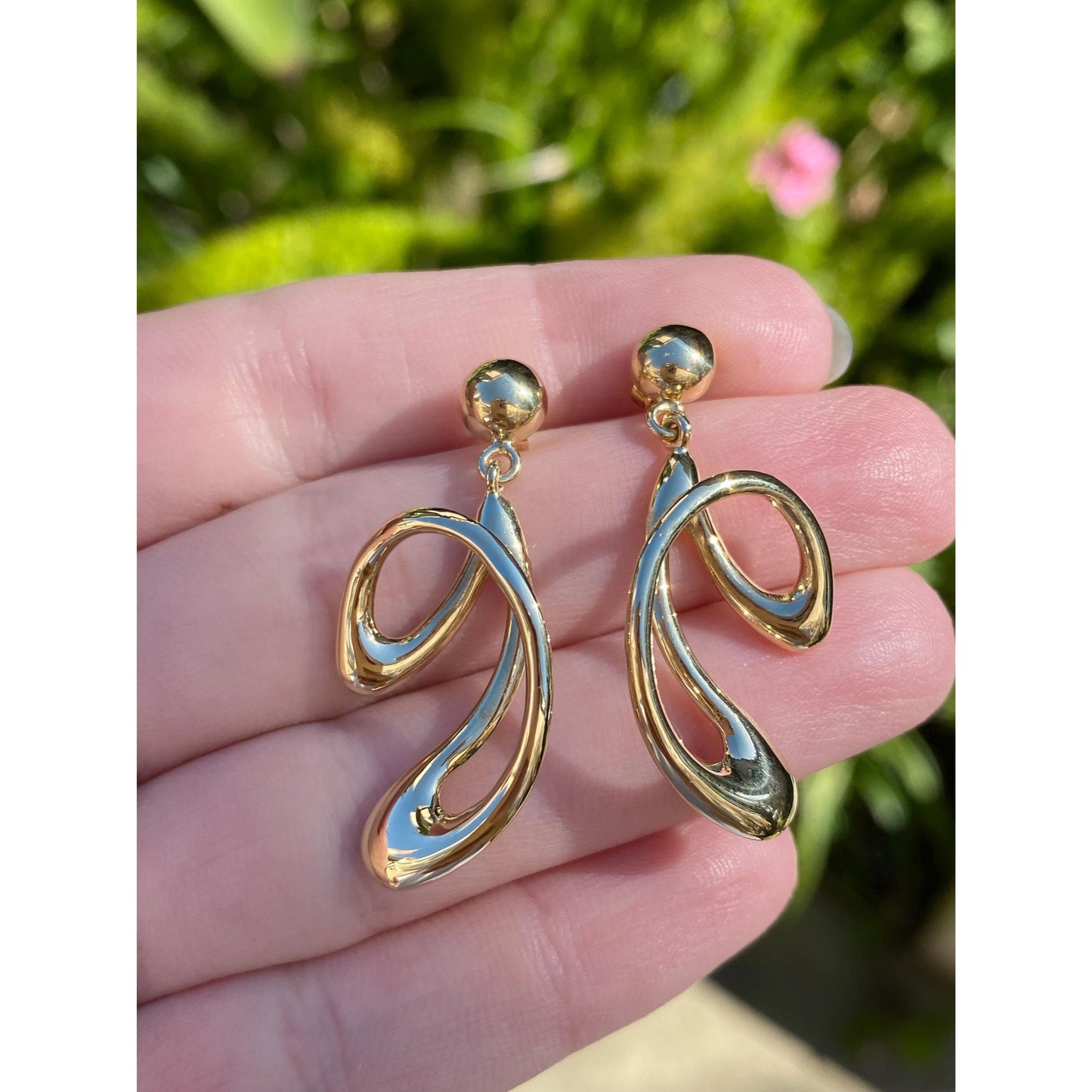 Vintage 18k Yellow Gold Abstract Dangle Stud Earrings