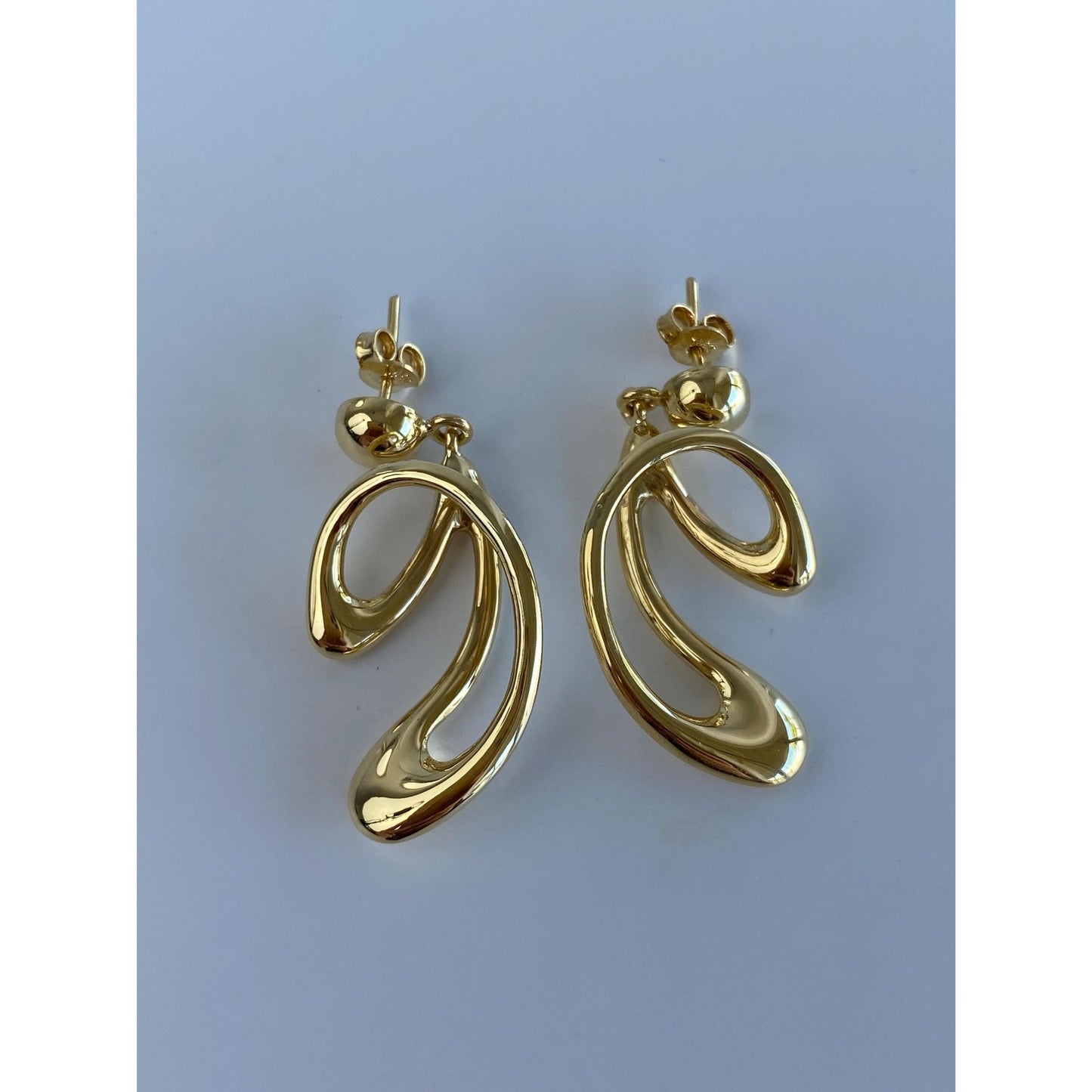 Vintage 18k Yellow Gold Abstract Dangle Stud Earrings