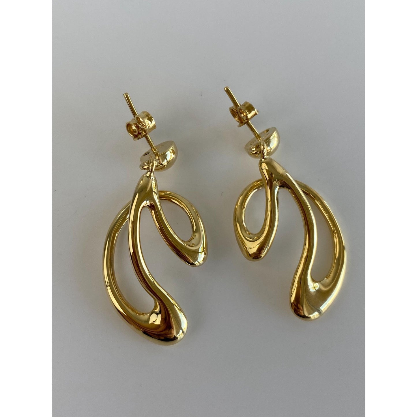 Vintage 18k Yellow Gold Abstract Dangle Stud Earrings