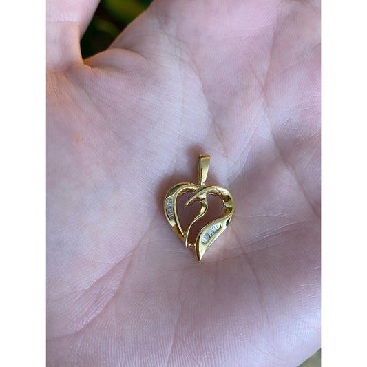 Solid 14k Yellow Gold Diamond Heart Charm