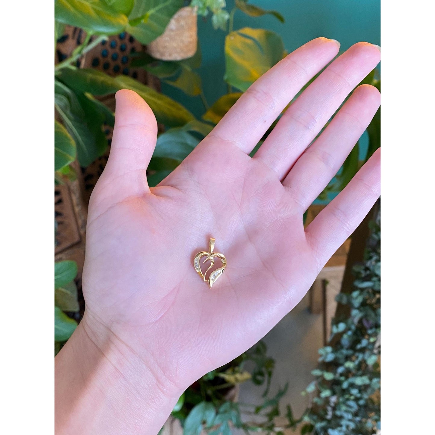 Solid 14k Yellow Gold Diamond Heart Charm