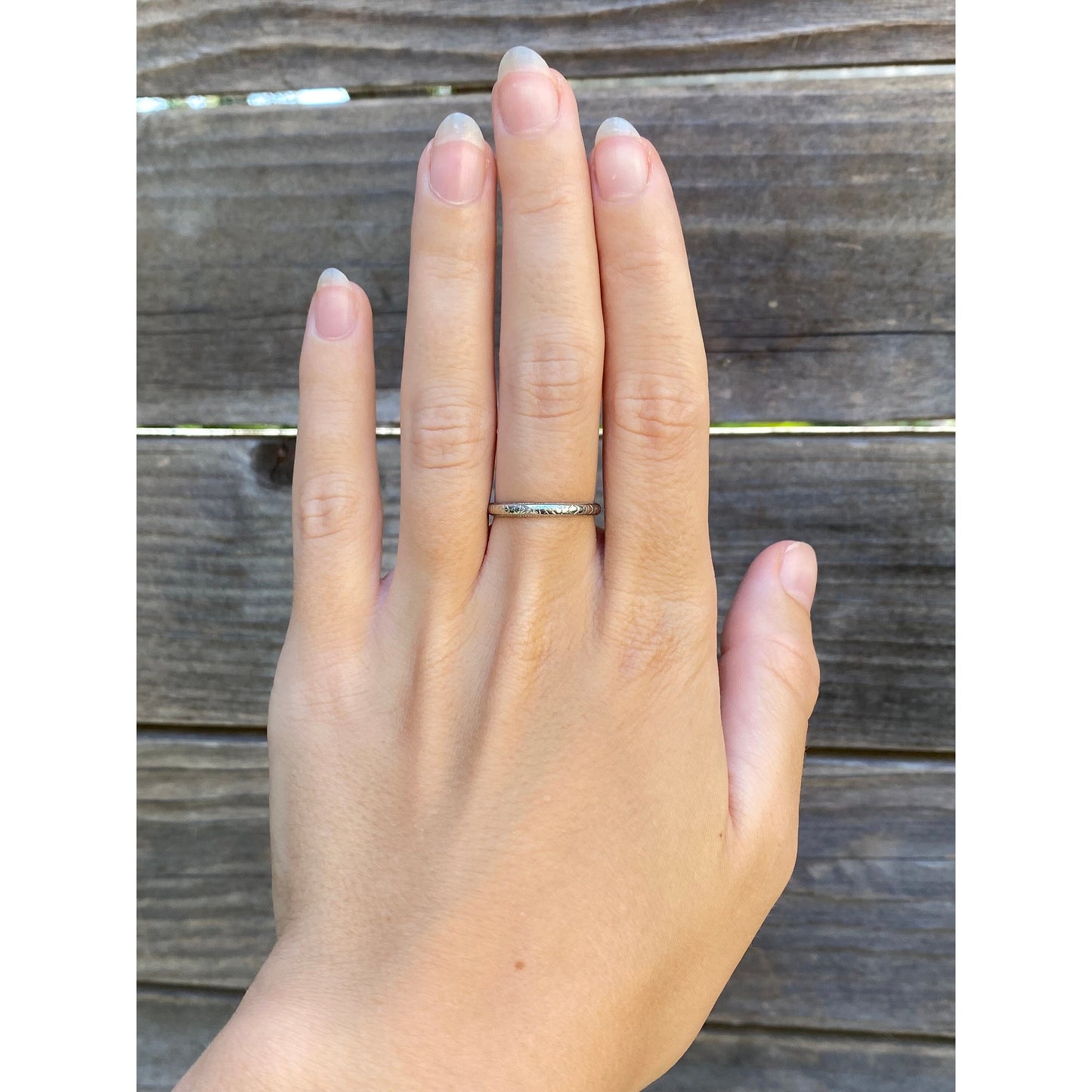 Vintage Solid 18k White Gold Designed Miligrain Ring Band - Size 6.75