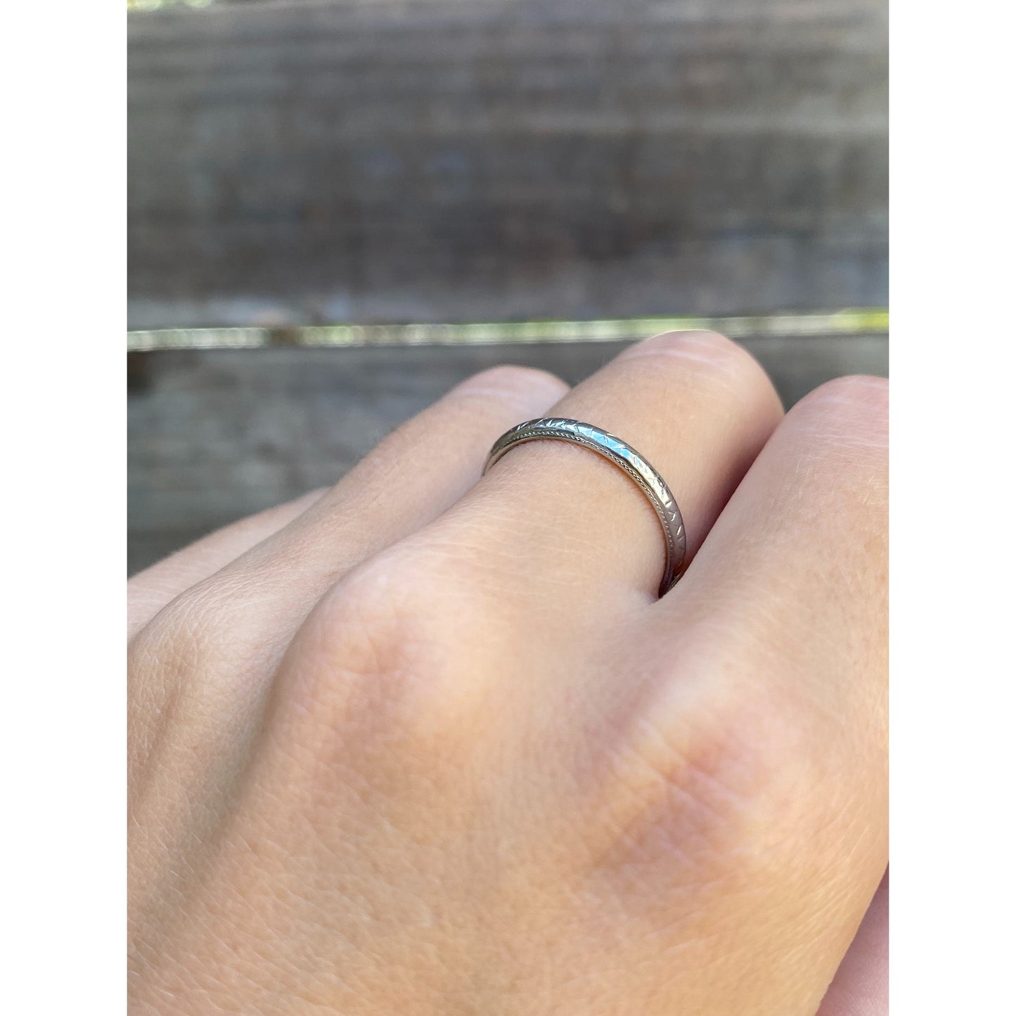 Vintage Solid 18k White Gold Designed Miligrain Ring Band - Size 6.75