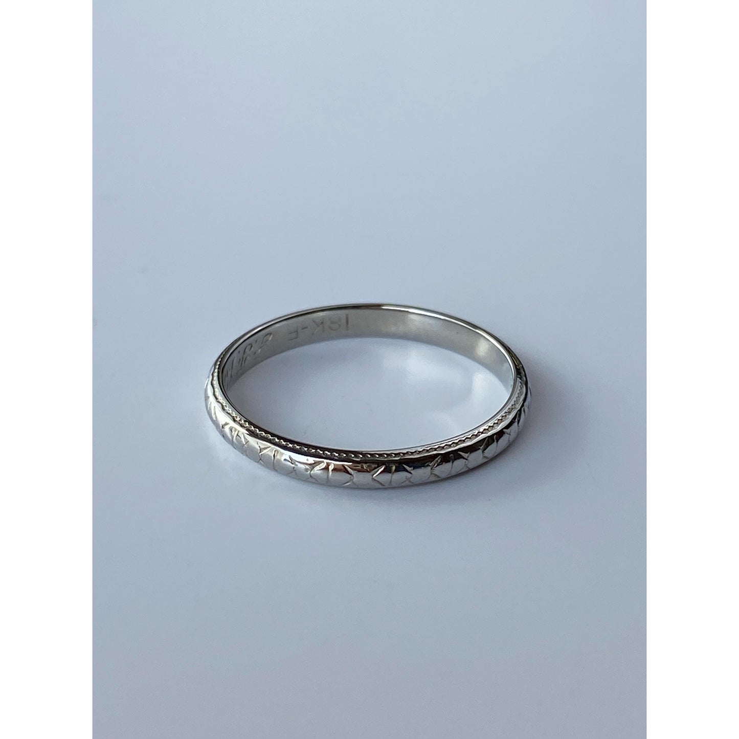 Vintage Solid 18k White Gold Designed Miligrain Ring Band - Size 6.75