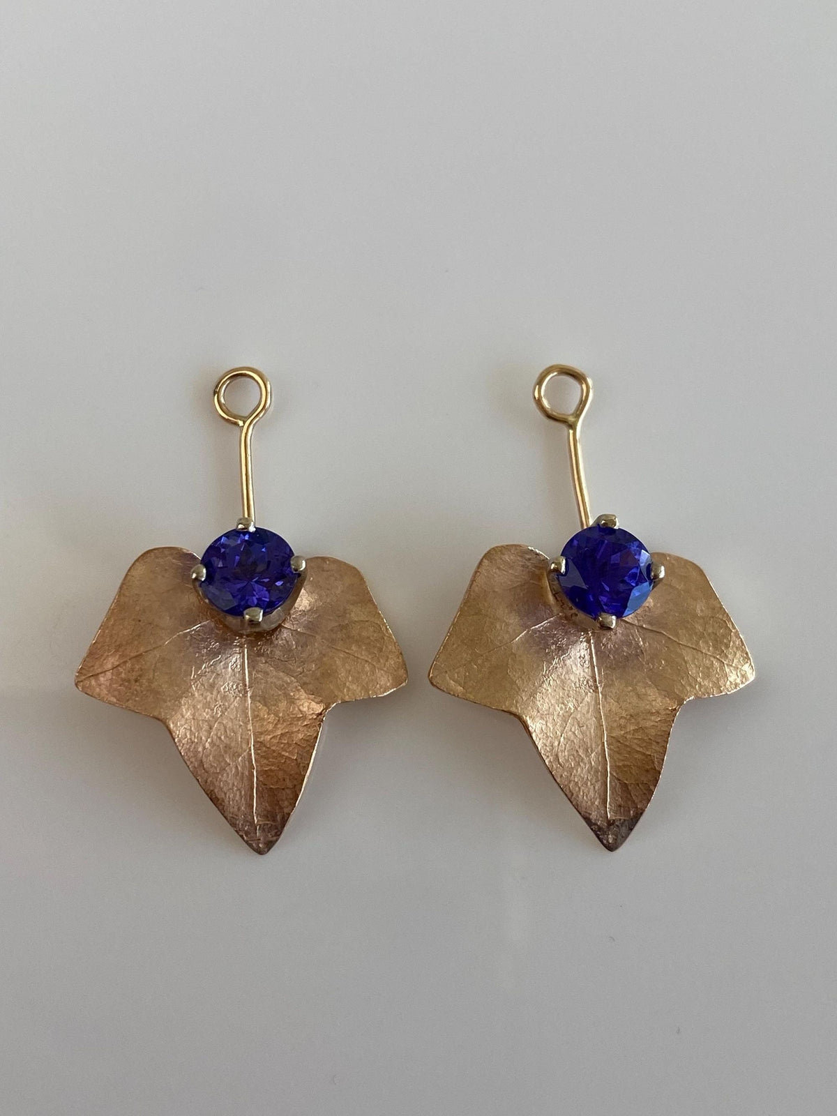 Vintage Solid 14k Tri Tone Gold Tanzanite Leaf Earring Jackets