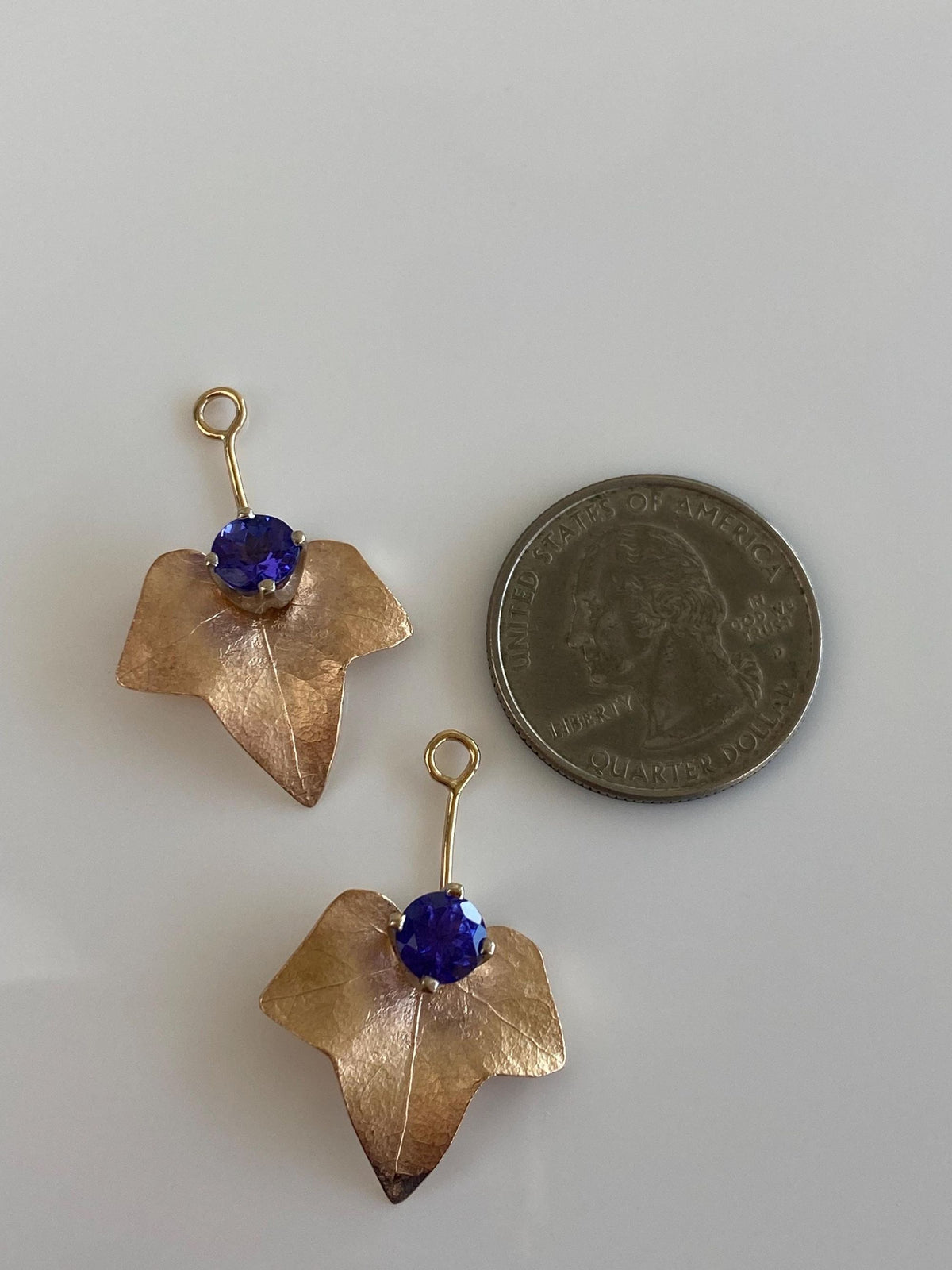 Vintage Solid 14k Tri Tone Gold Tanzanite Leaf Earring Jackets