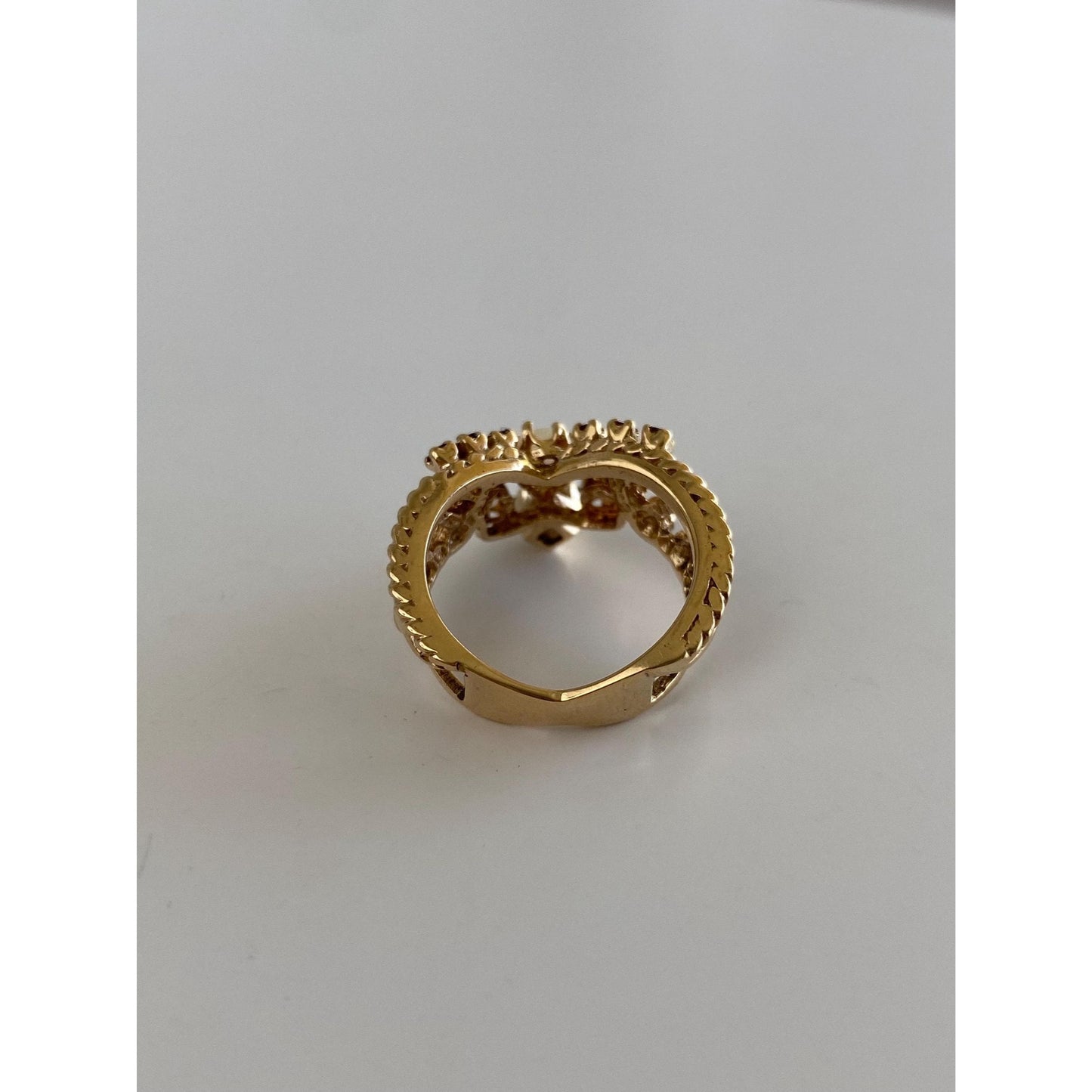 Vintage Solid 10k Yellow Gold Opal Garnet Chevron Ring - Size 5.25