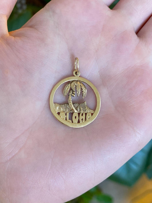 Vintage Solid 14k Yellow Gold Aloha Palm Tree Charm