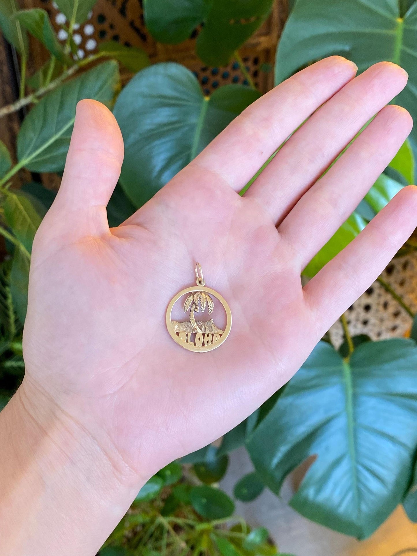 Vintage Solid 14k Yellow Gold Aloha Palm Tree Charm