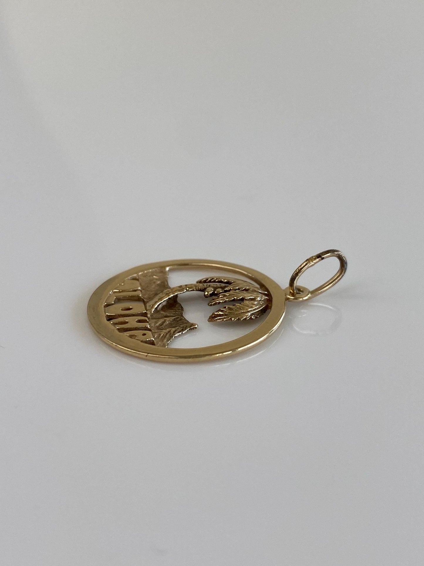 Vintage Solid 14k Yellow Gold Aloha Palm Tree Charm