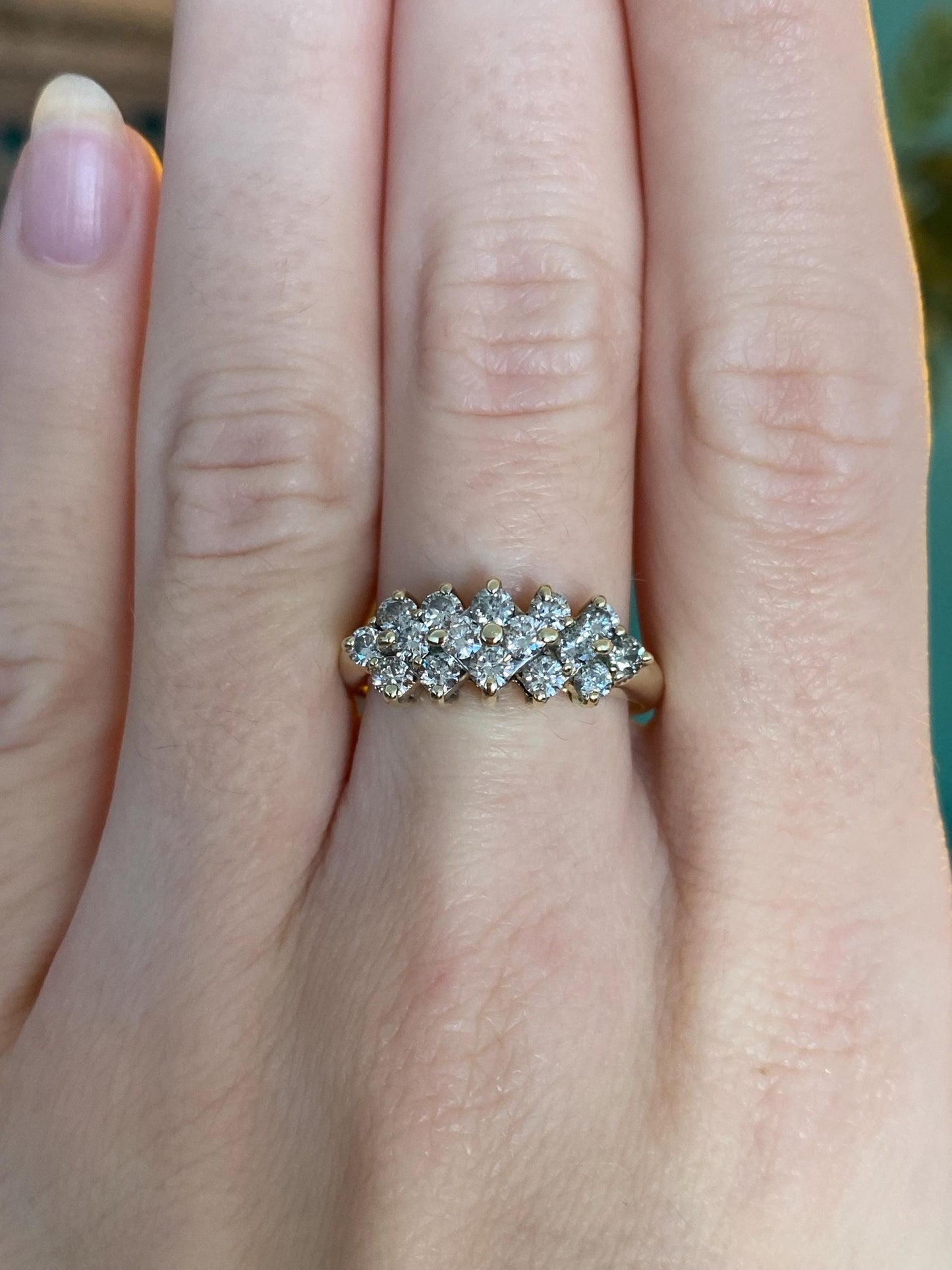 Vintage Solid 14k Yellow Gold Diamond Cluster Ring - Size 8