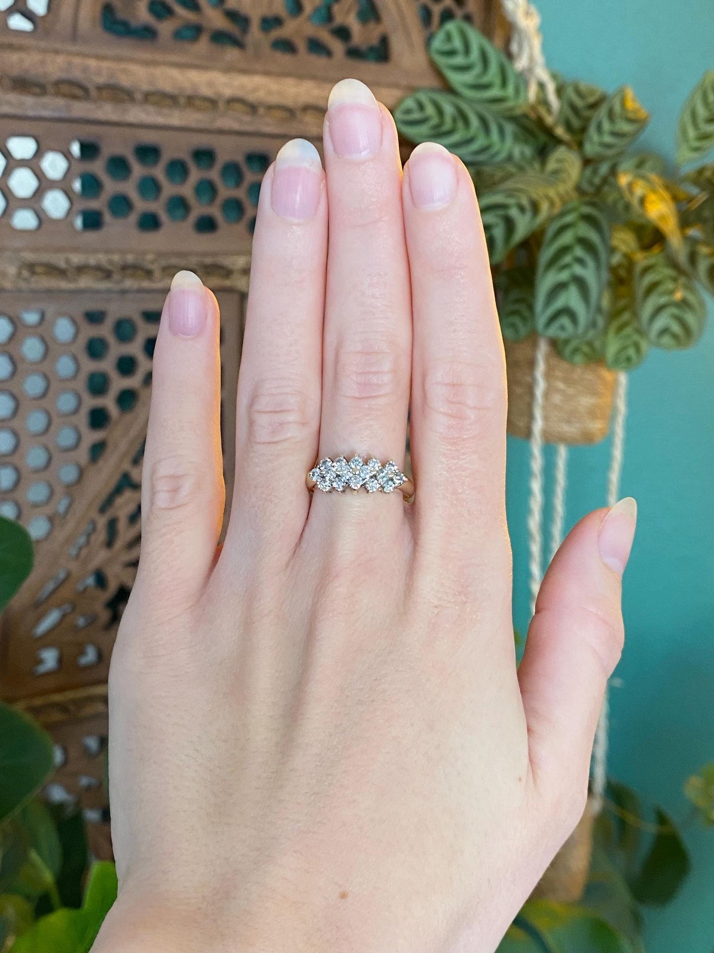 Vintage Solid 14k Yellow Gold Diamond Cluster Ring - Size 8