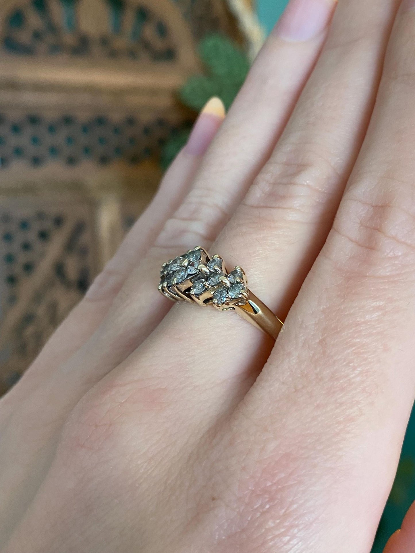 Vintage Solid 14k Yellow Gold Diamond Cluster Ring - Size 8