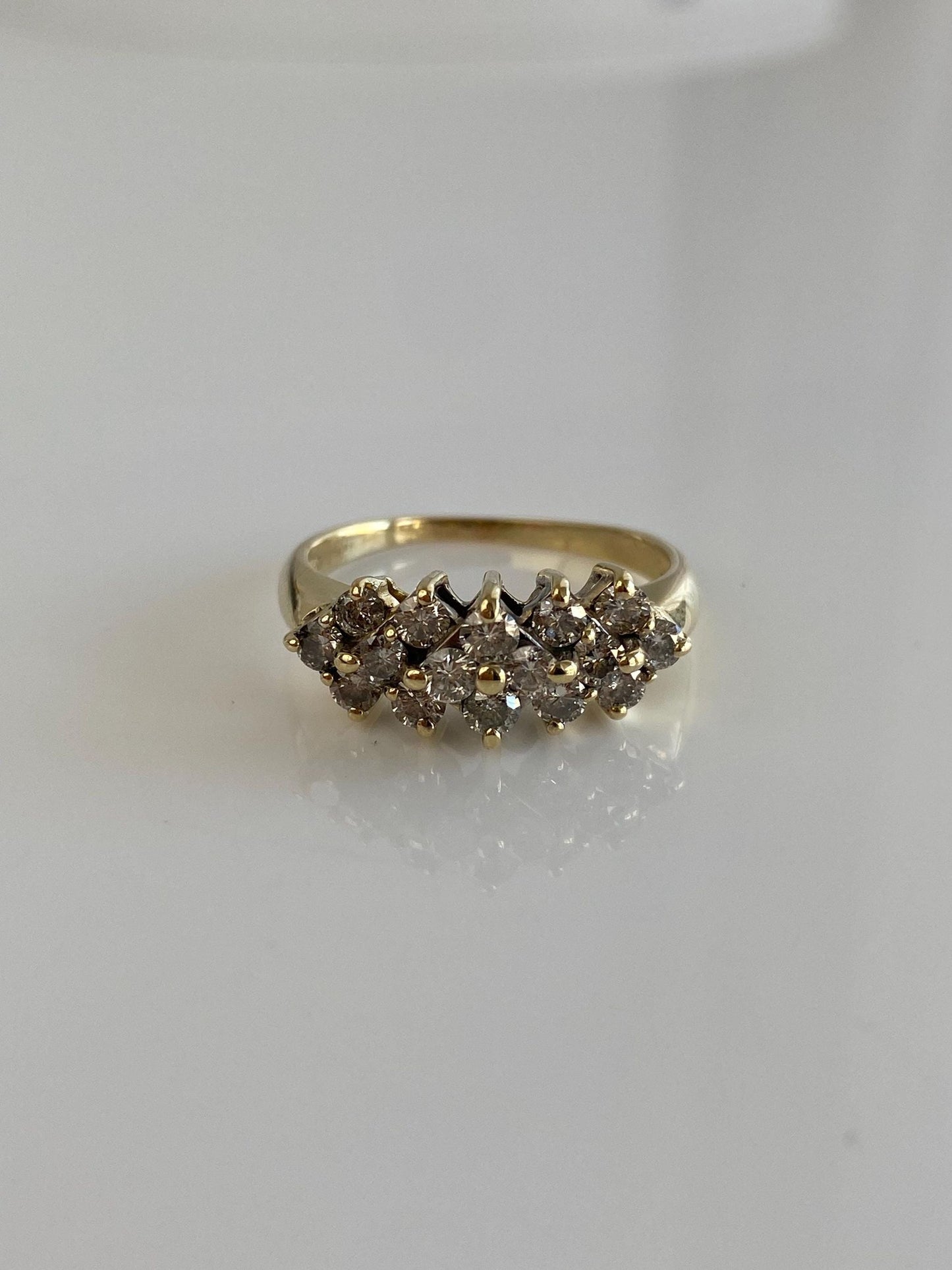 Vintage Solid 14k Yellow Gold Diamond Cluster Ring - Size 8