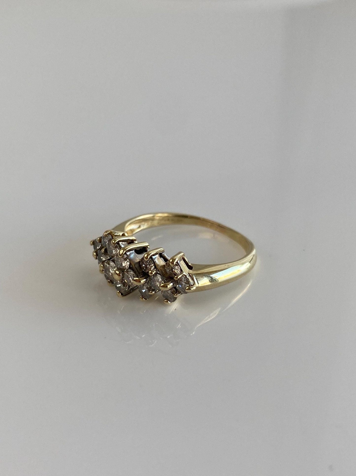 Vintage Solid 14k Yellow Gold Diamond Cluster Ring - Size 8