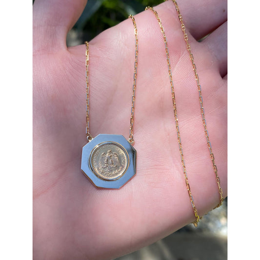 Vintage Solid 14k Yellow Gold Dos Peso Coin Mariner Link Chain Necklace - 20.75 inches