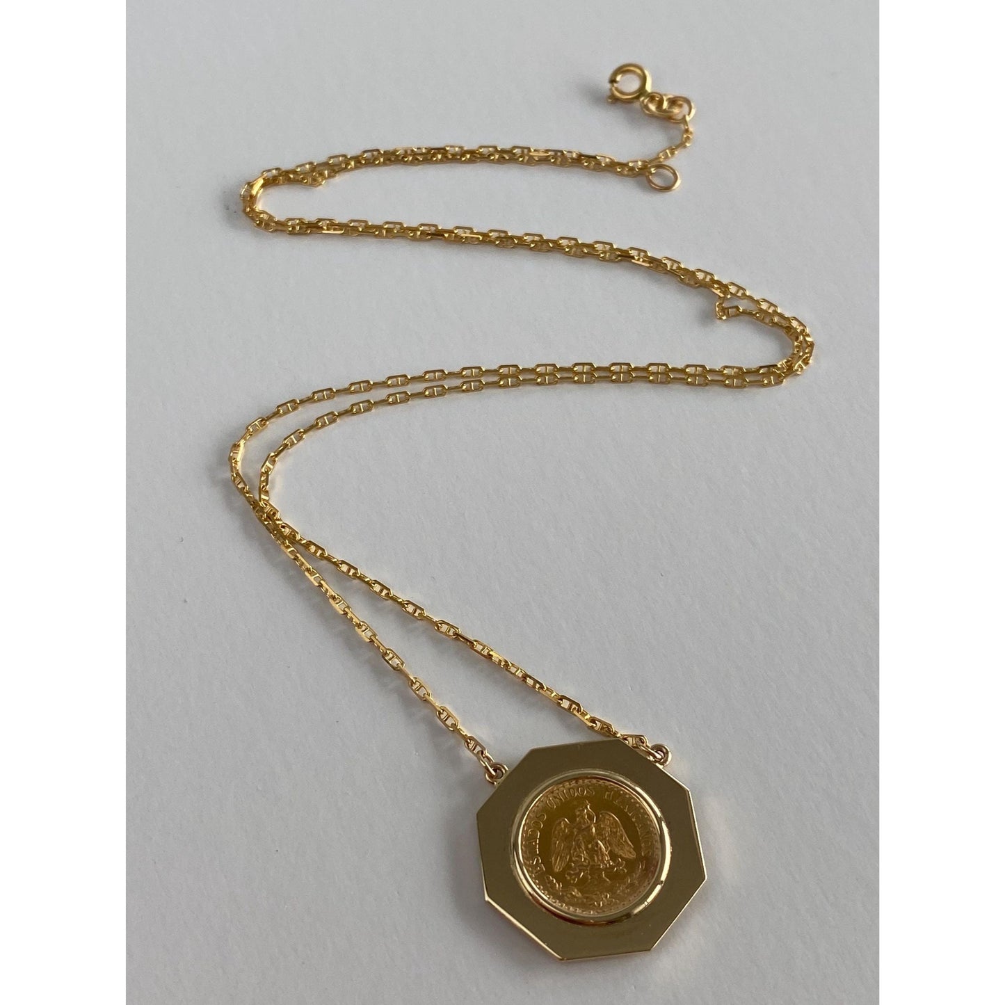 Vintage Solid 14k Yellow Gold Dos Peso Coin Mariner Link Chain Necklace - 20.75 inches
