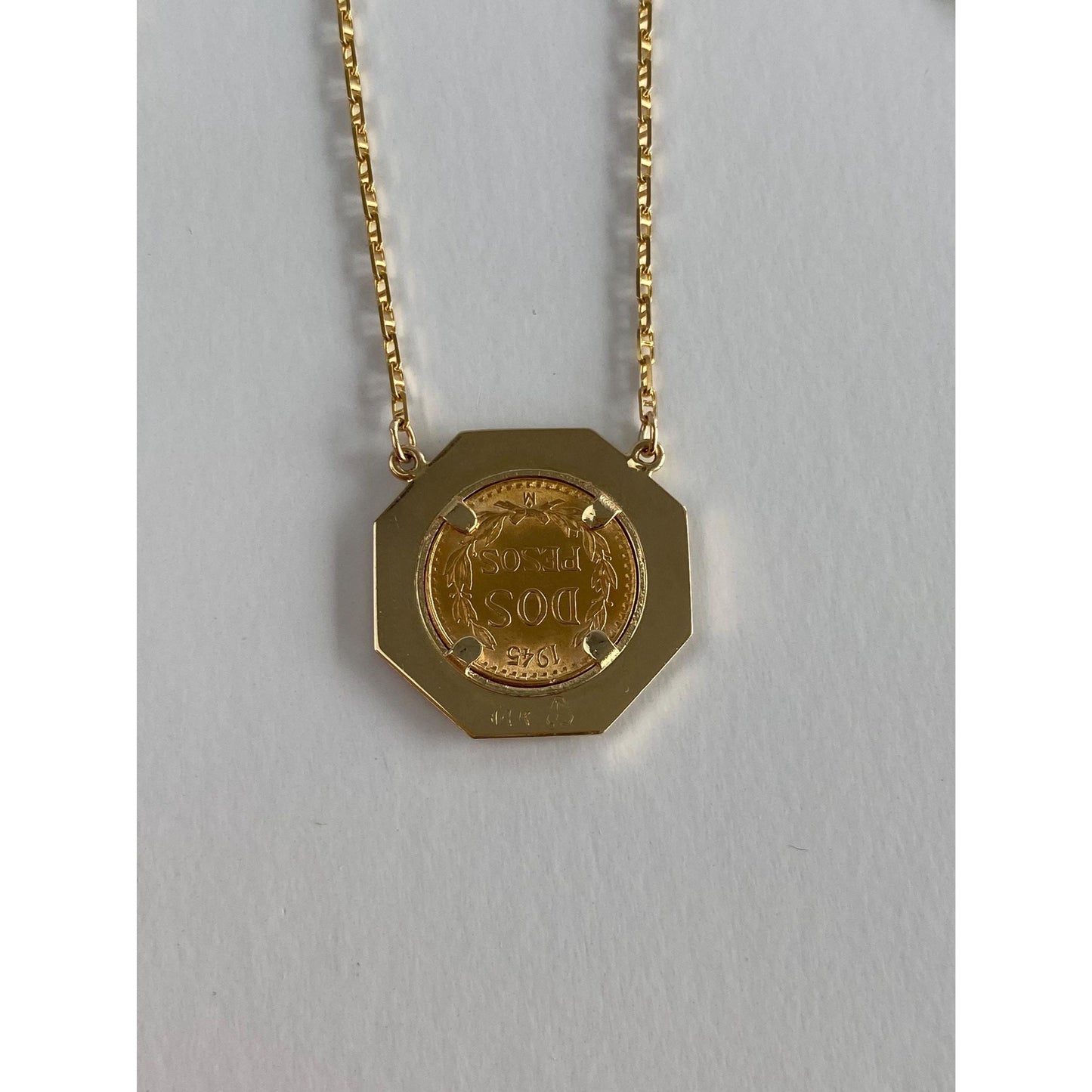 Vintage Solid 14k Yellow Gold Dos Peso Coin Mariner Link Chain Necklace - 20.75 inches