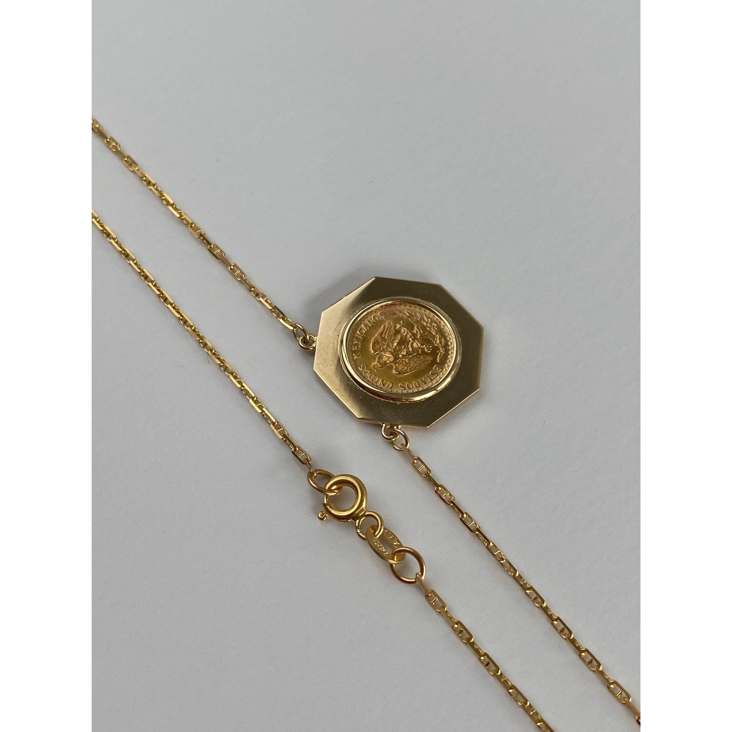 Vintage Solid 14k Yellow Gold Dos Peso Coin Mariner Link Chain Necklace - 20.75 inches