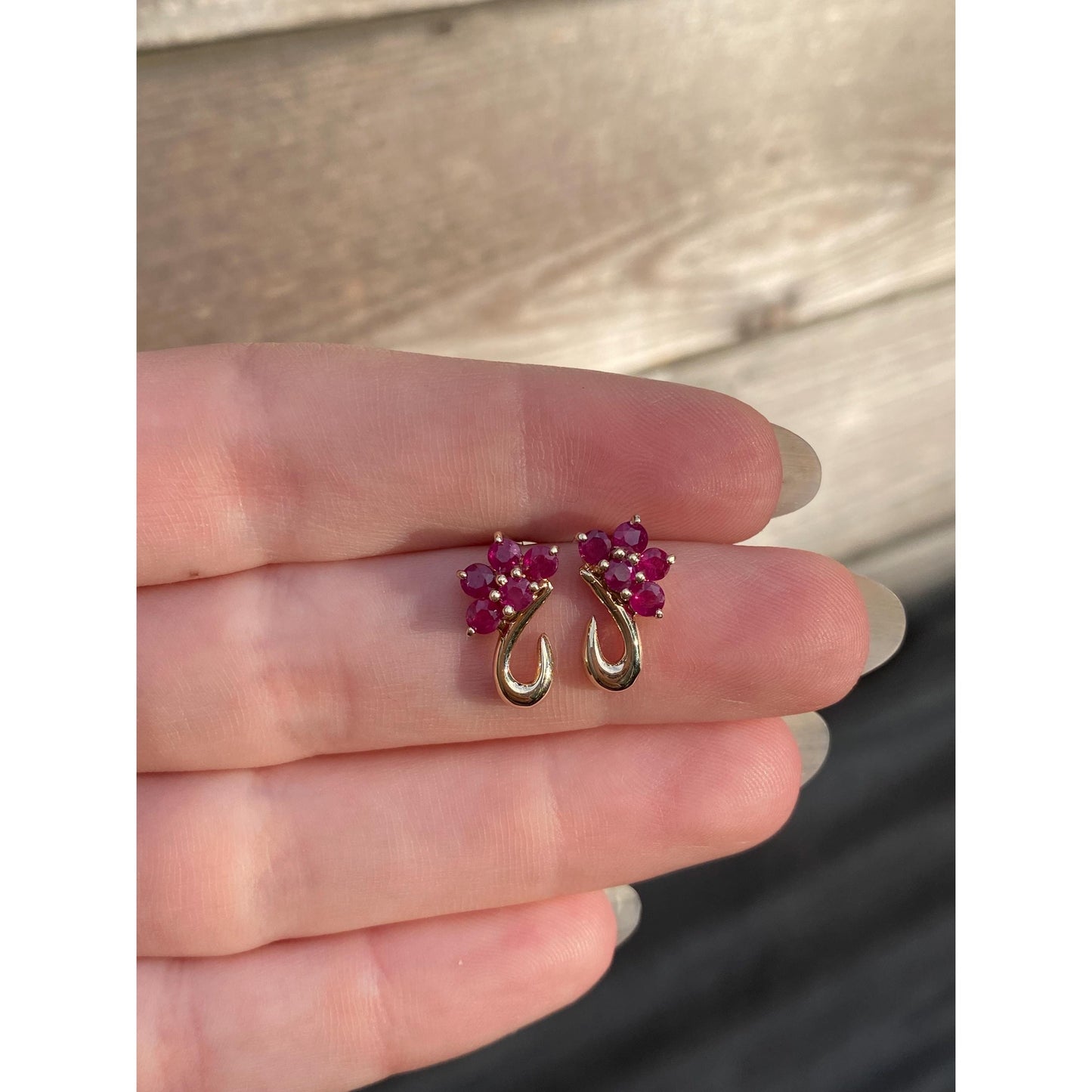 Solid 14k Yellow Gold Pink Spinel Cluster Stud Earrings